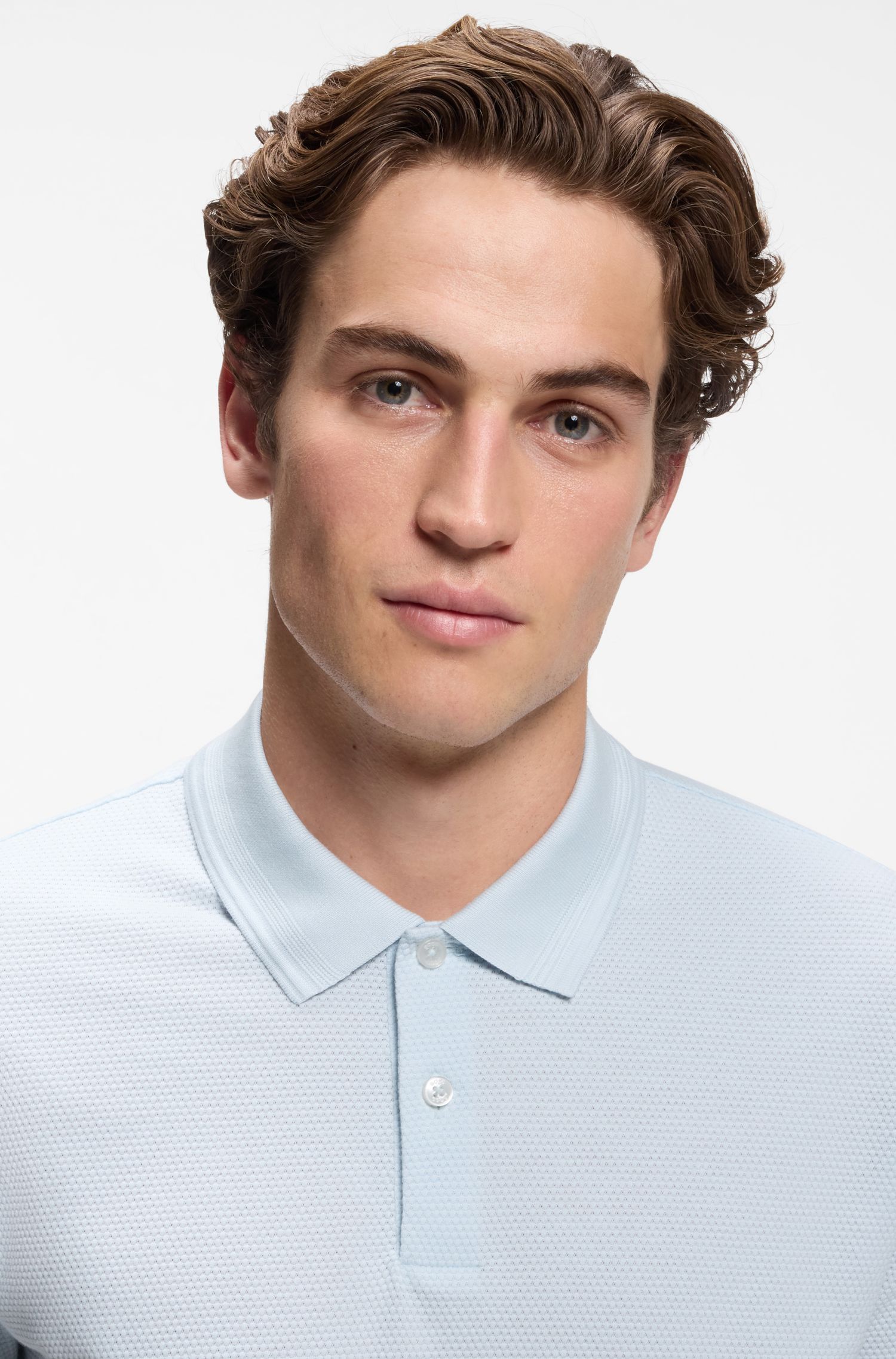 BOSS - Áo polo pha cotton với họa tiết jacquard xếp lớp tạo hiệu ứng bong bóng