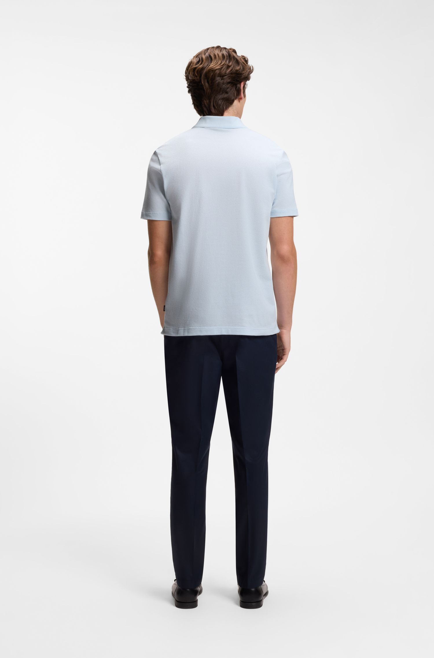 Áo polo pha cotton với họa tiết jacquard xếp lớp tạo hiệu ứng bong bóng