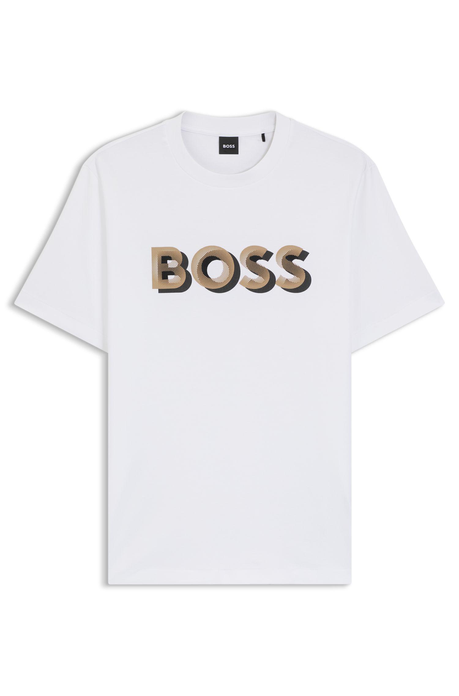 BOSS - Áo thun cotton mercerised in logo nghệ thuật