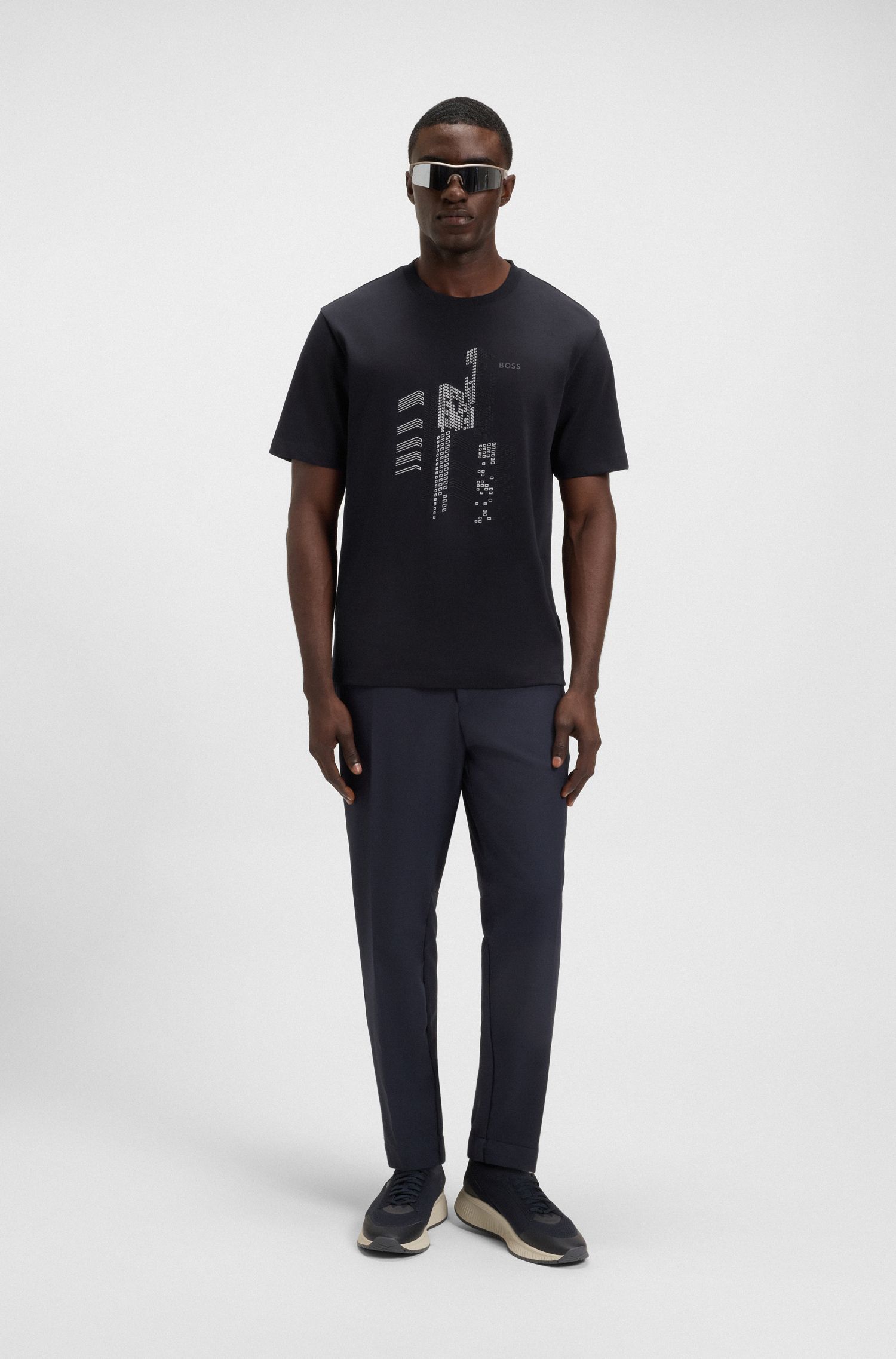 BOSS - Áo thun dáng relaxed fit vải cotton jersey in họa tiết