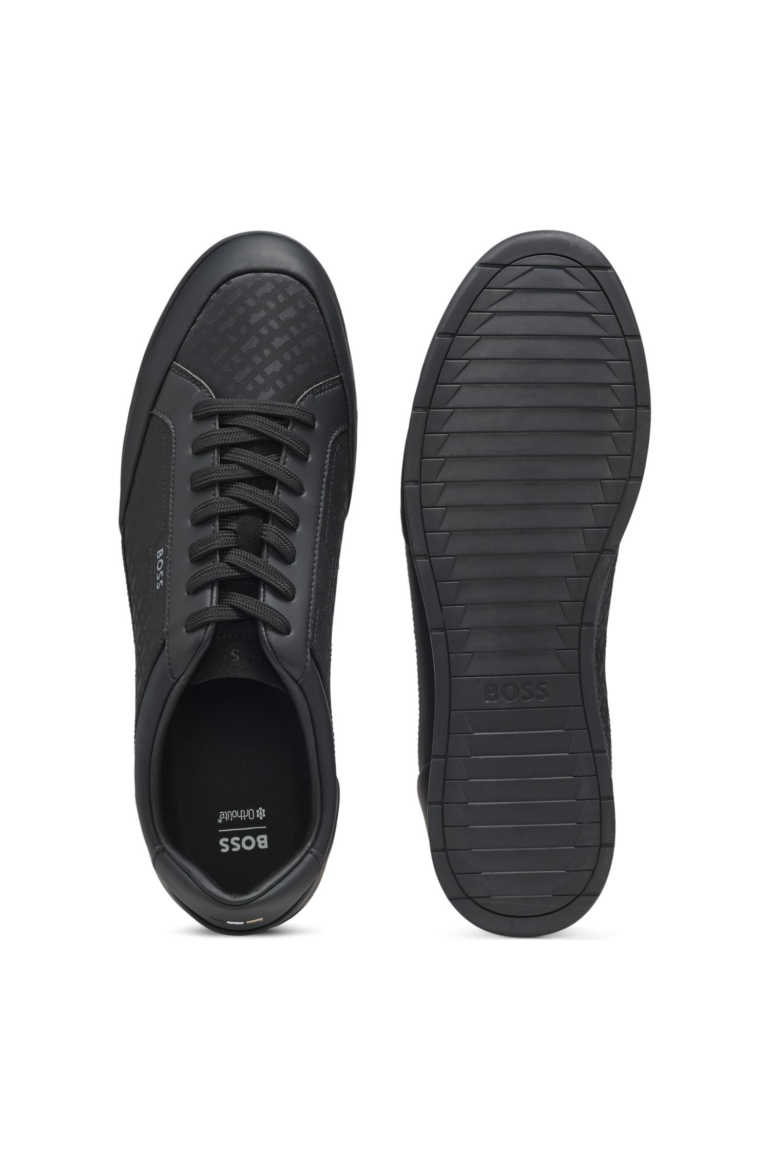 BOSS - Giày thể thao viền da họa tiết monogram jacquard