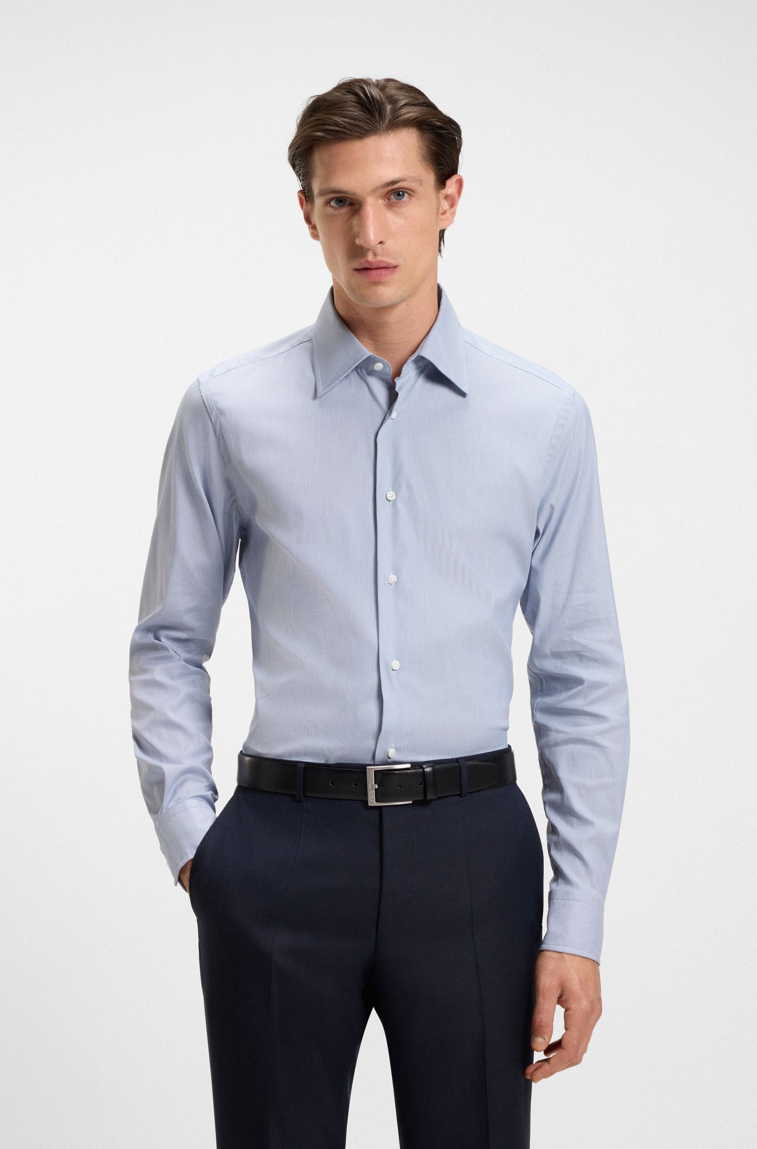 Áo sơ mi dáng slim fit vải cotton Ý cao cấp