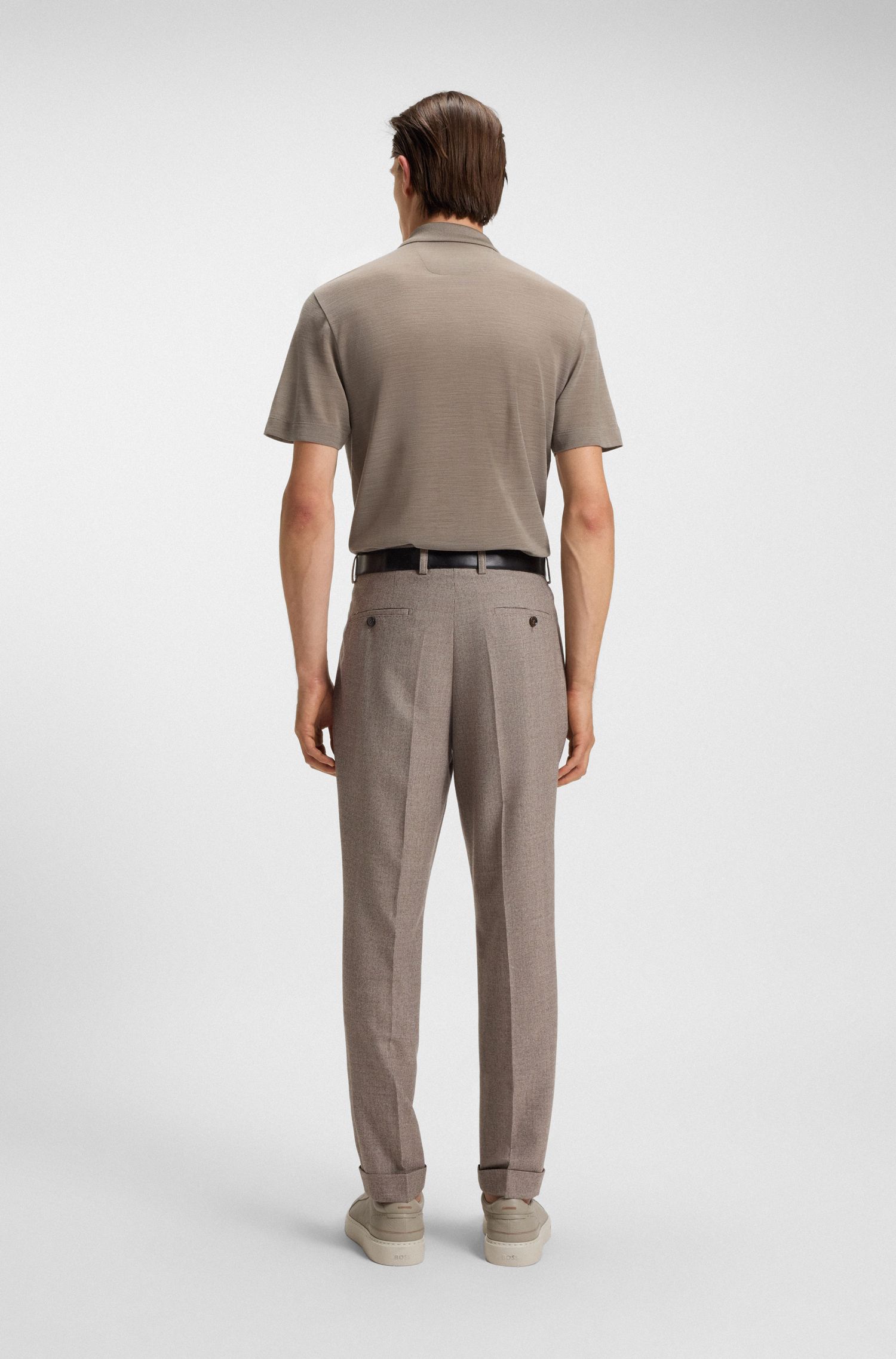 BOSS - Áo polo lụa pha len với nút xà cừ