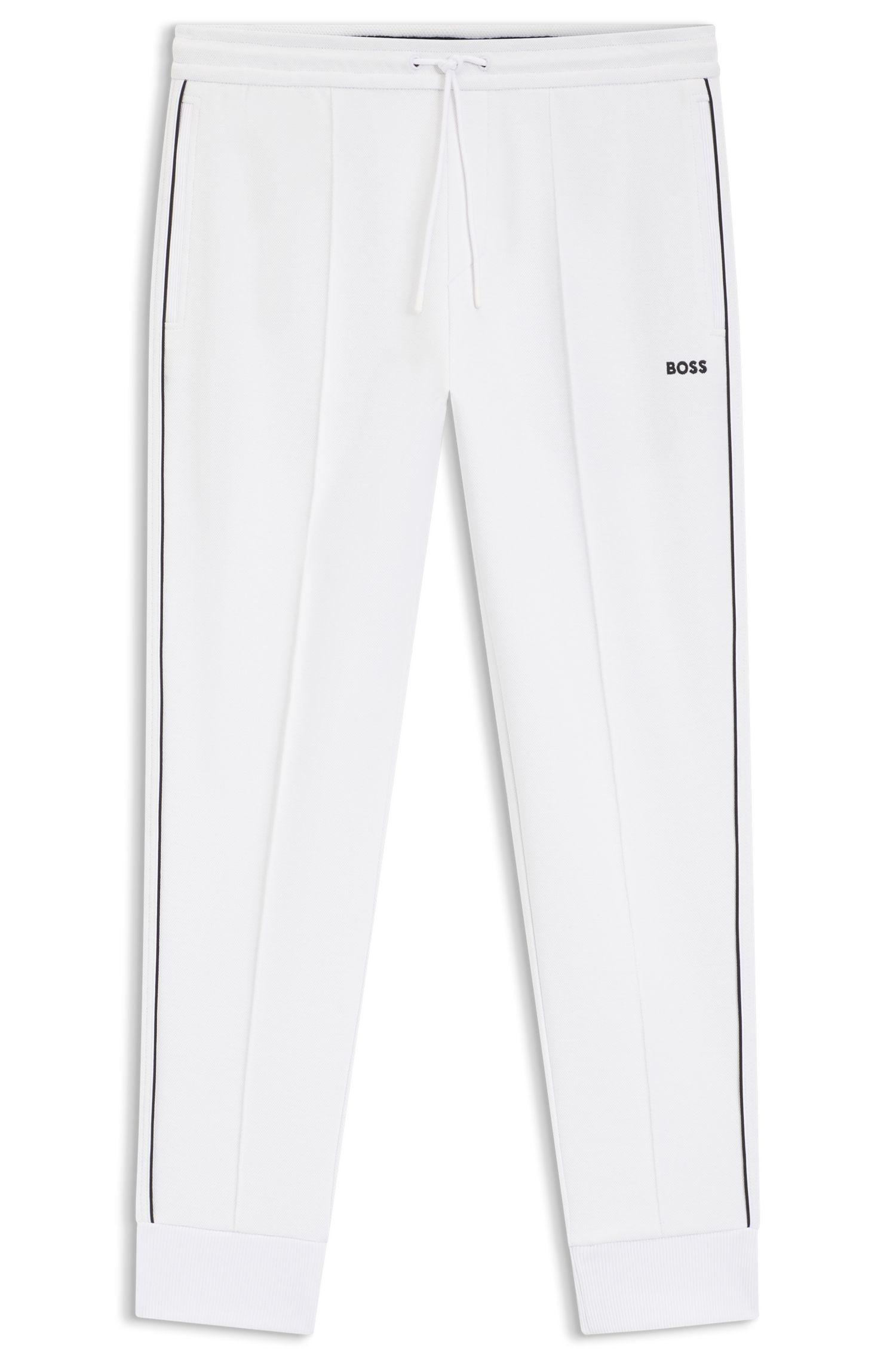 BOSS - Quần tracksuit cotton phối viền kẻ
