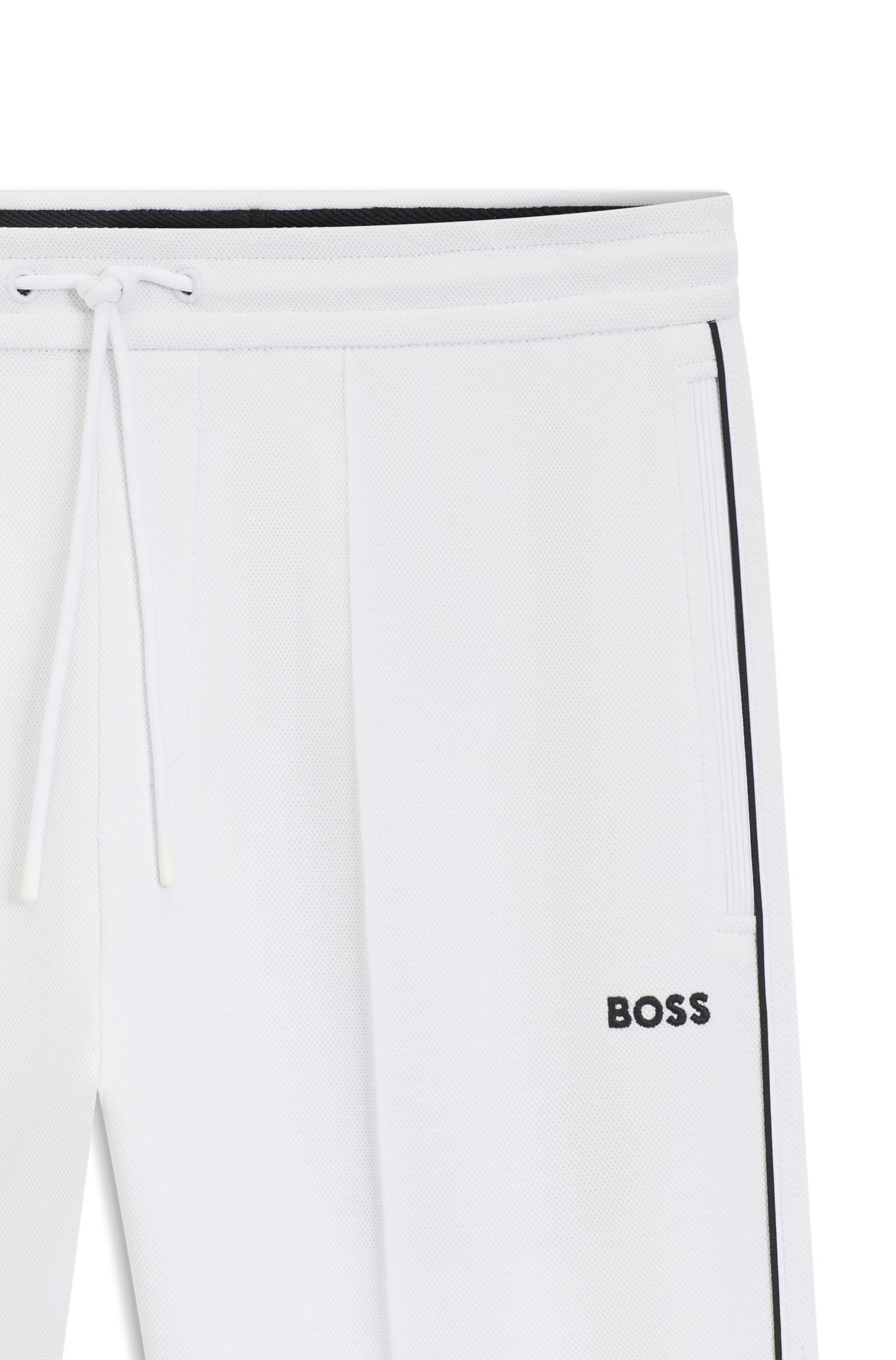 BOSS - Quần tracksuit cotton phối viền kẻ