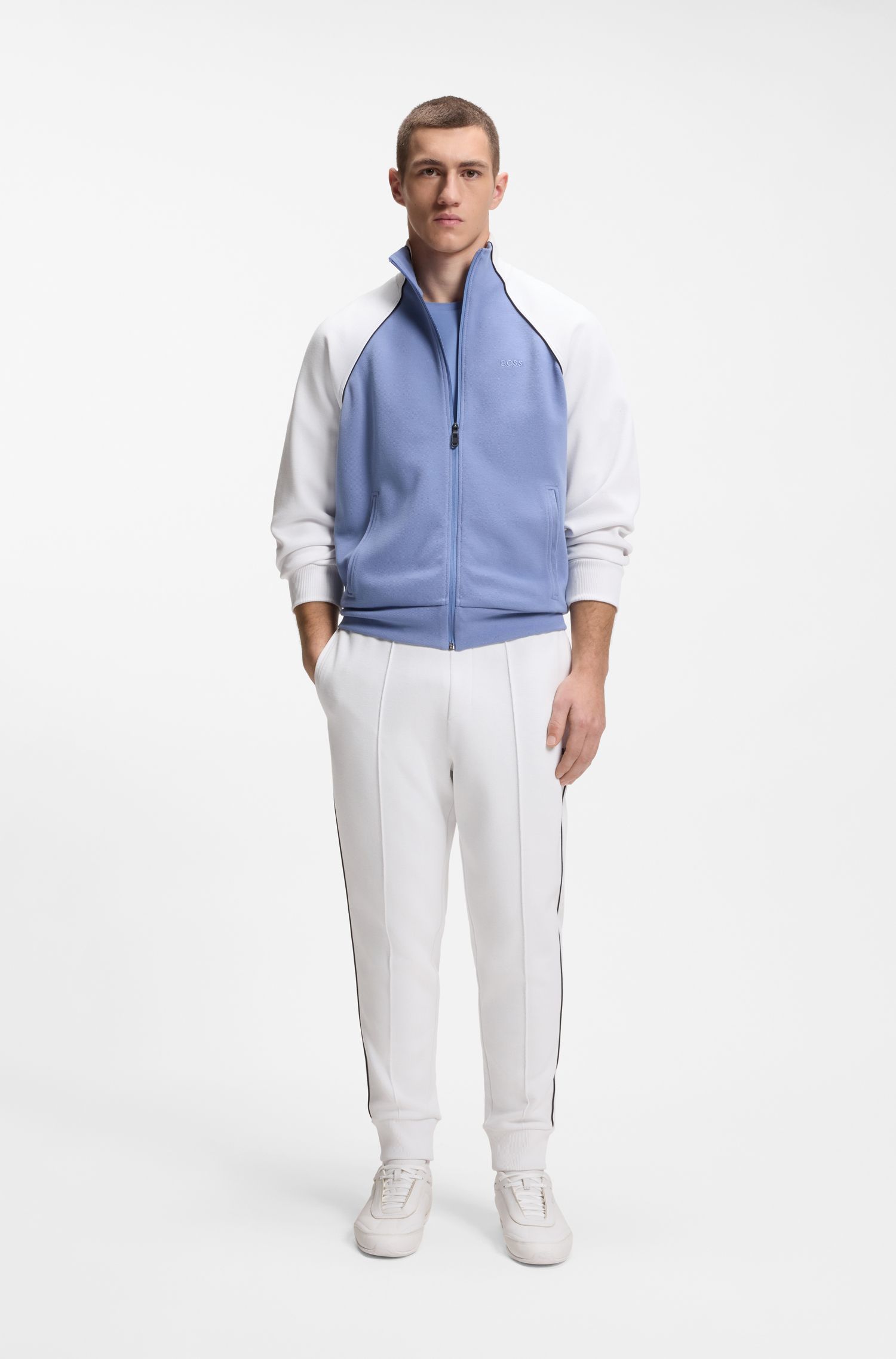 BOSS - Quần tracksuit cotton phối viền kẻ