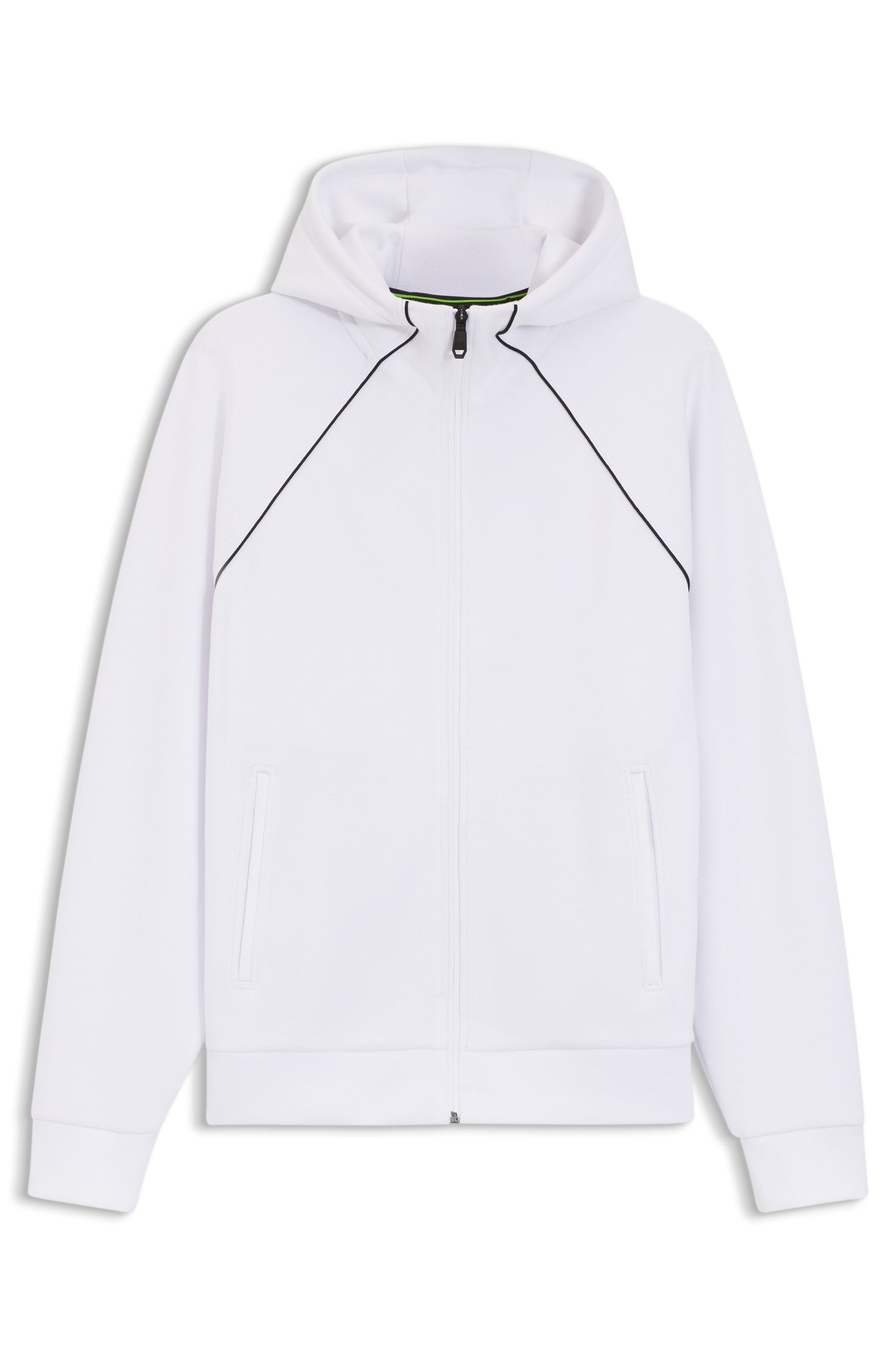 BOSS - Áo hoodie Zip Up cotton viền đen