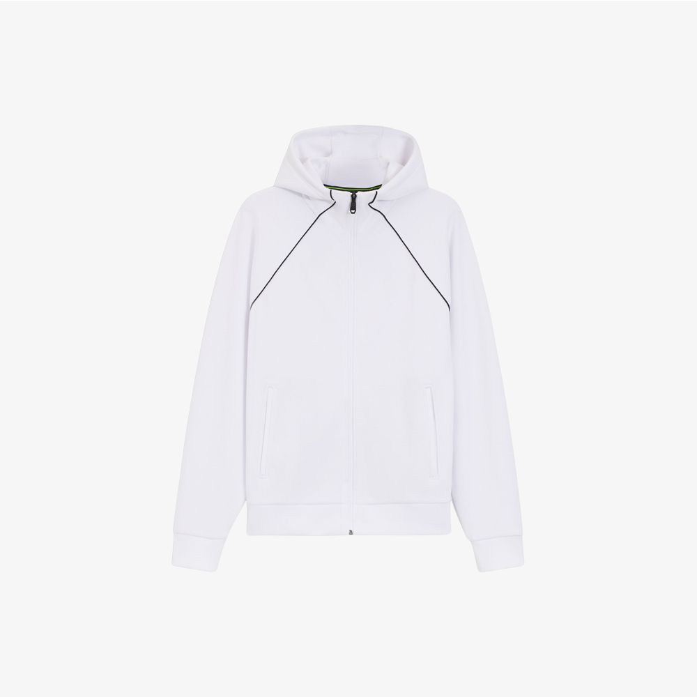 BOSS - Áo hoodie Zip Up cotton viền đen