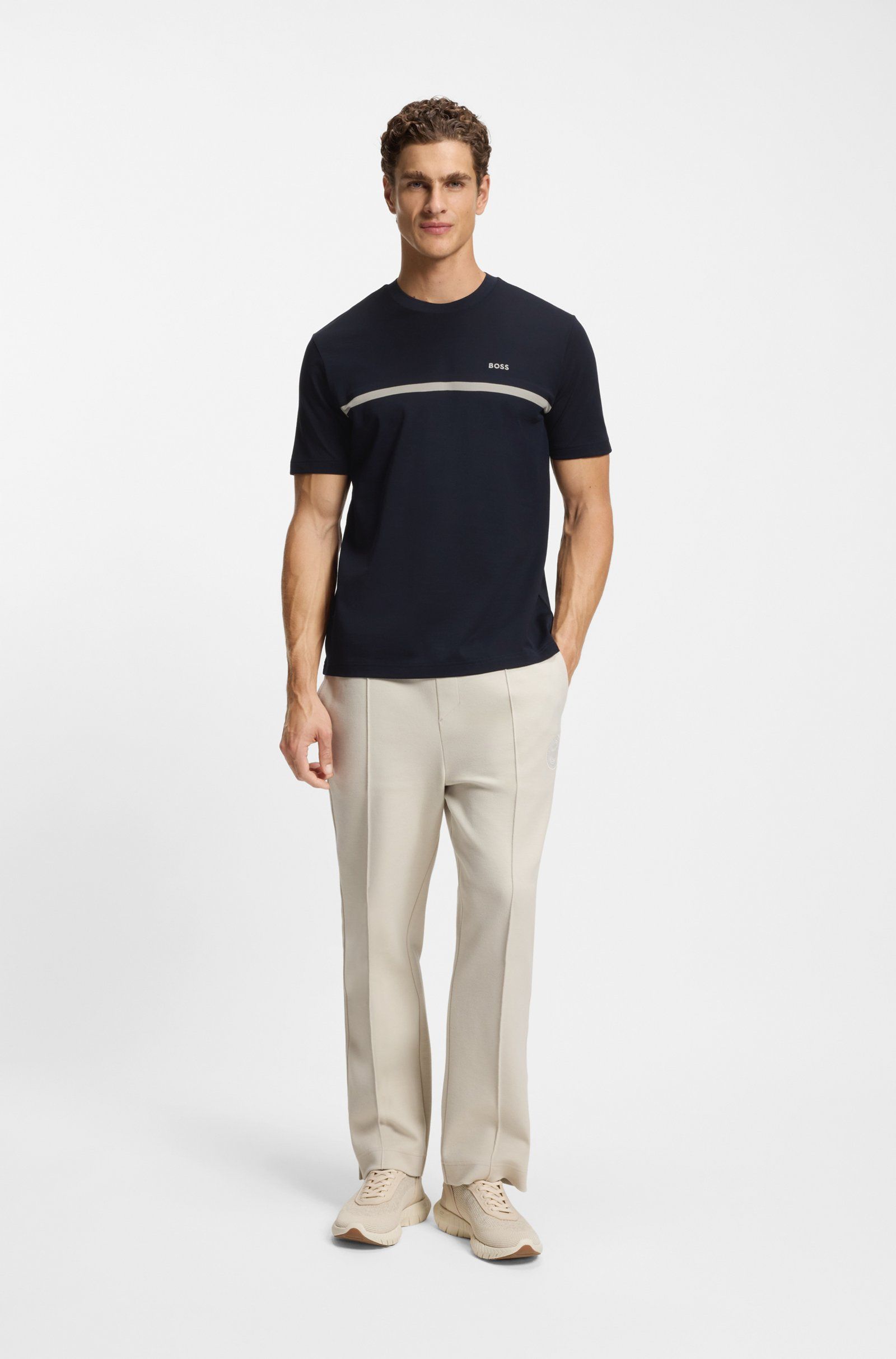 BOSS - Áo thun cotton sọc