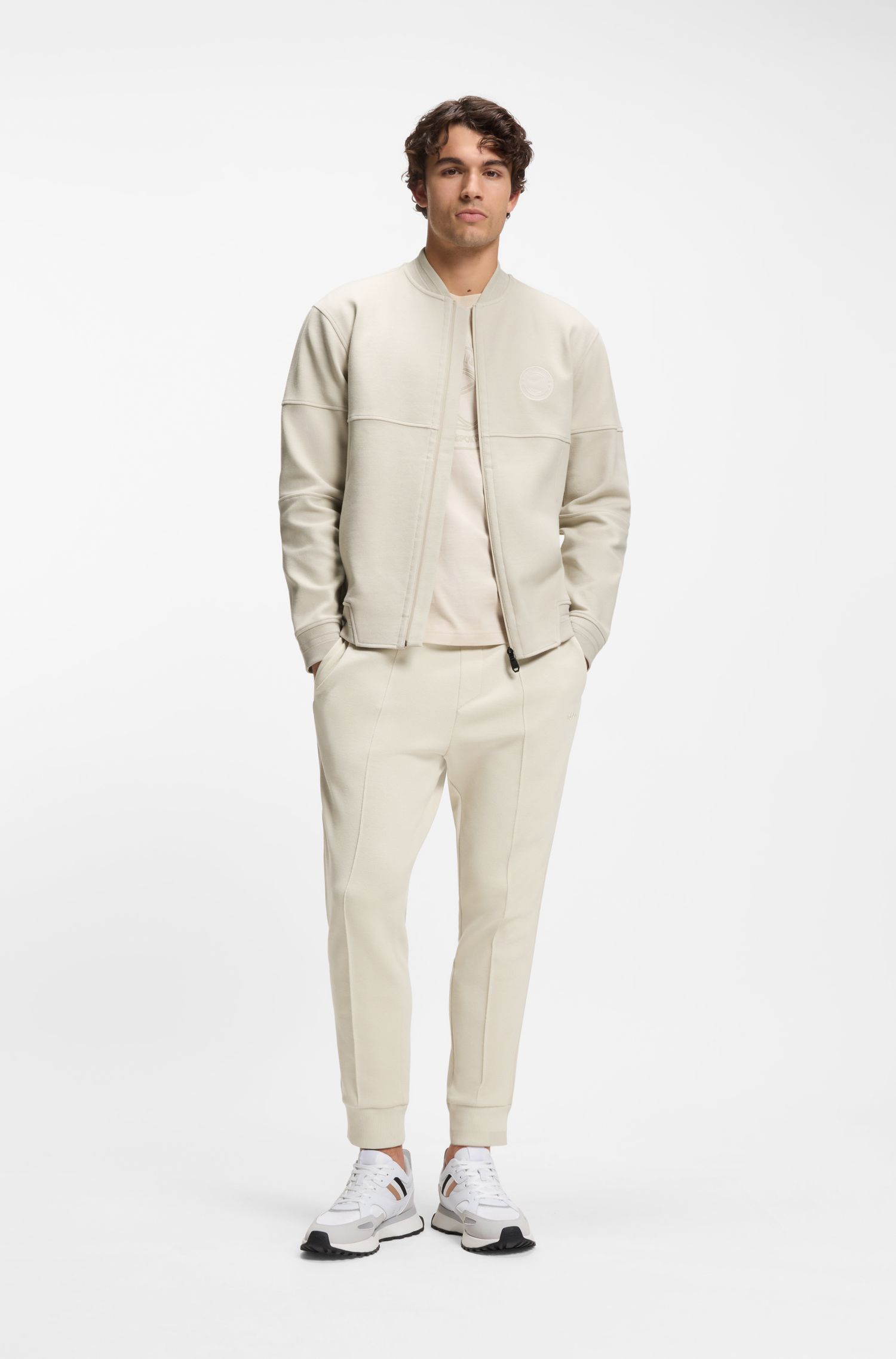 BOSS - Áo nỉ pha cotton với logo chủ đề tennis