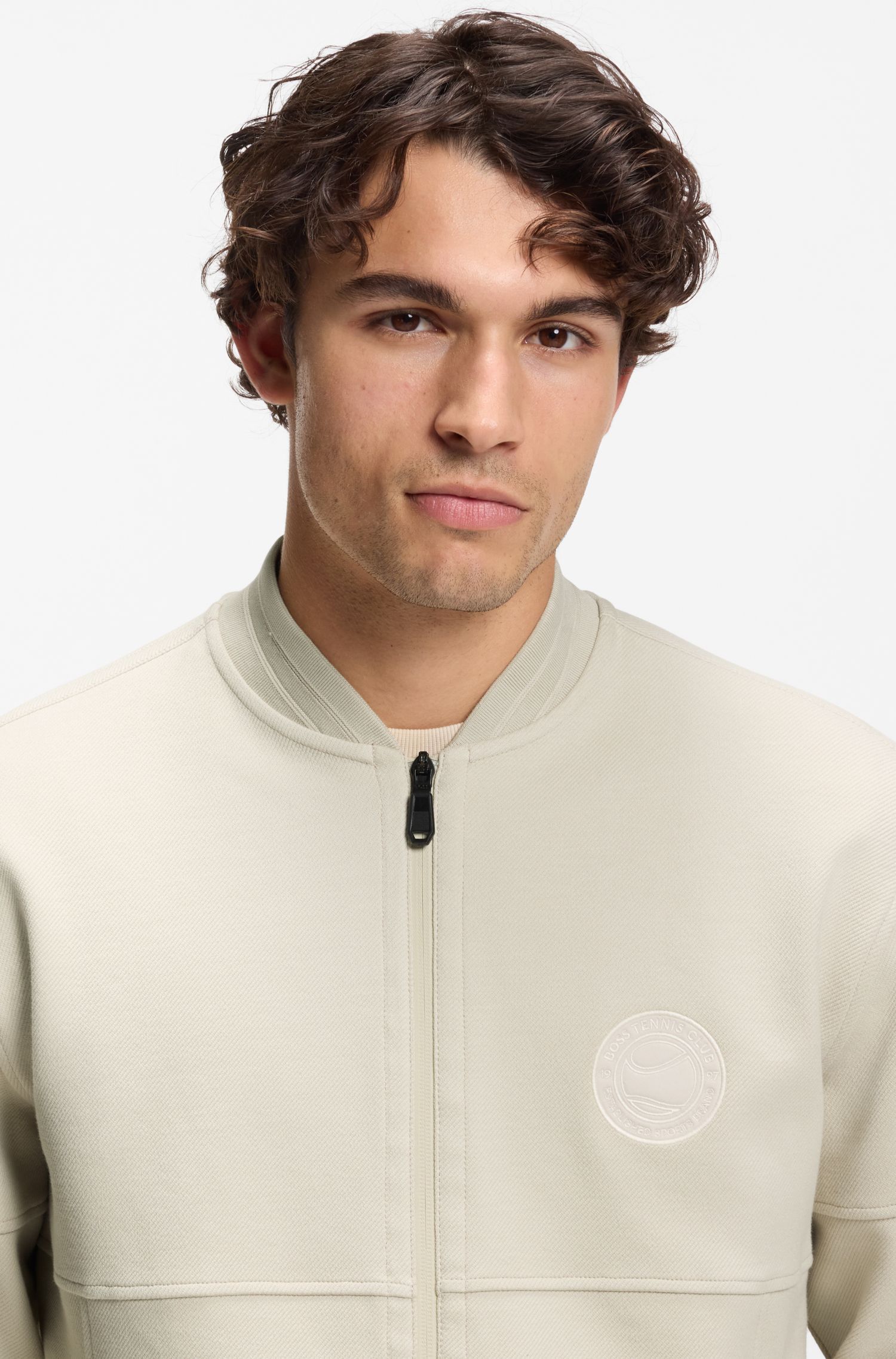 BOSS - Áo nỉ pha cotton với logo chủ đề tennis