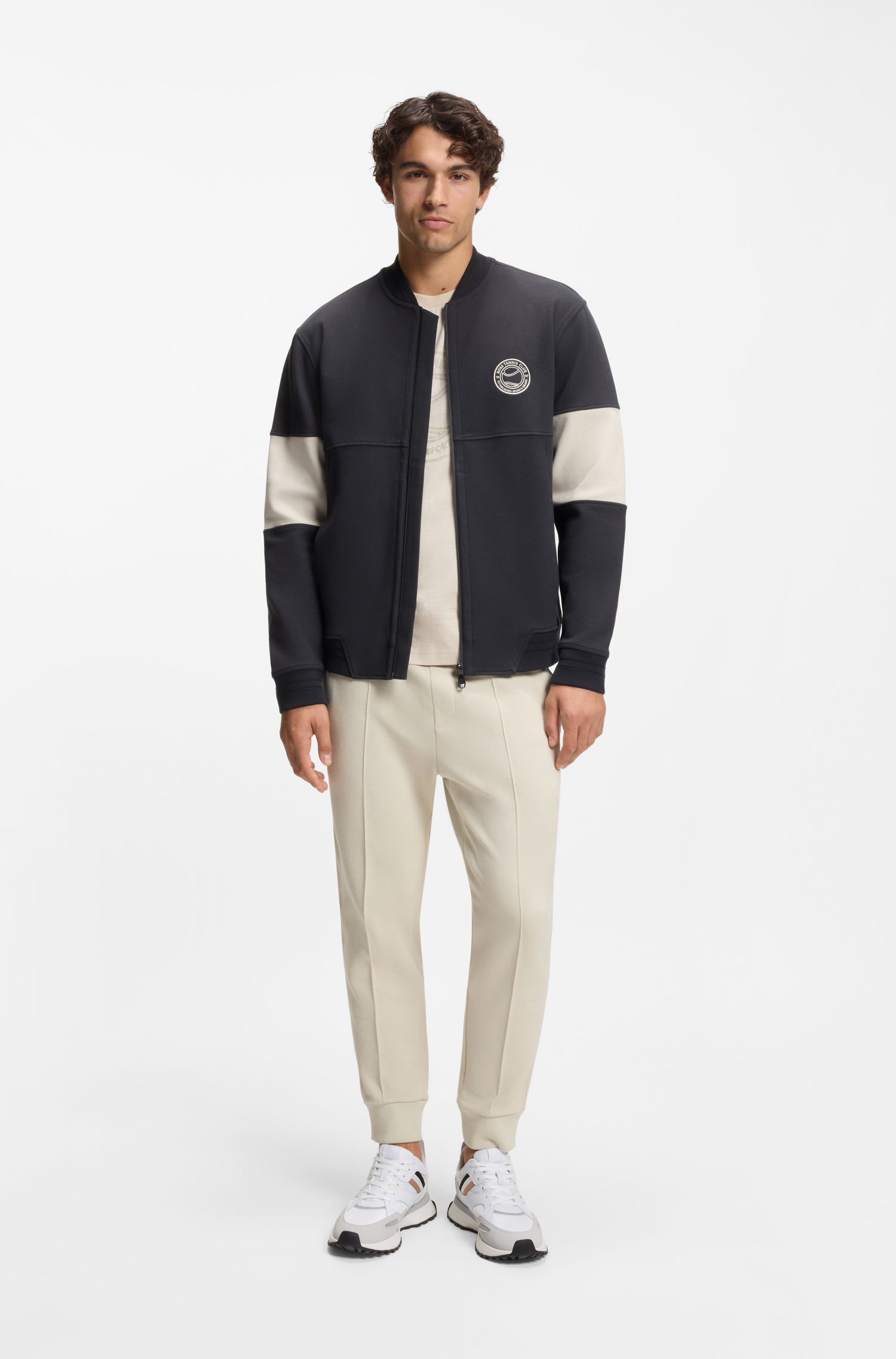 BOSS - Áo nỉ pha cotton với logo chủ đề tennis