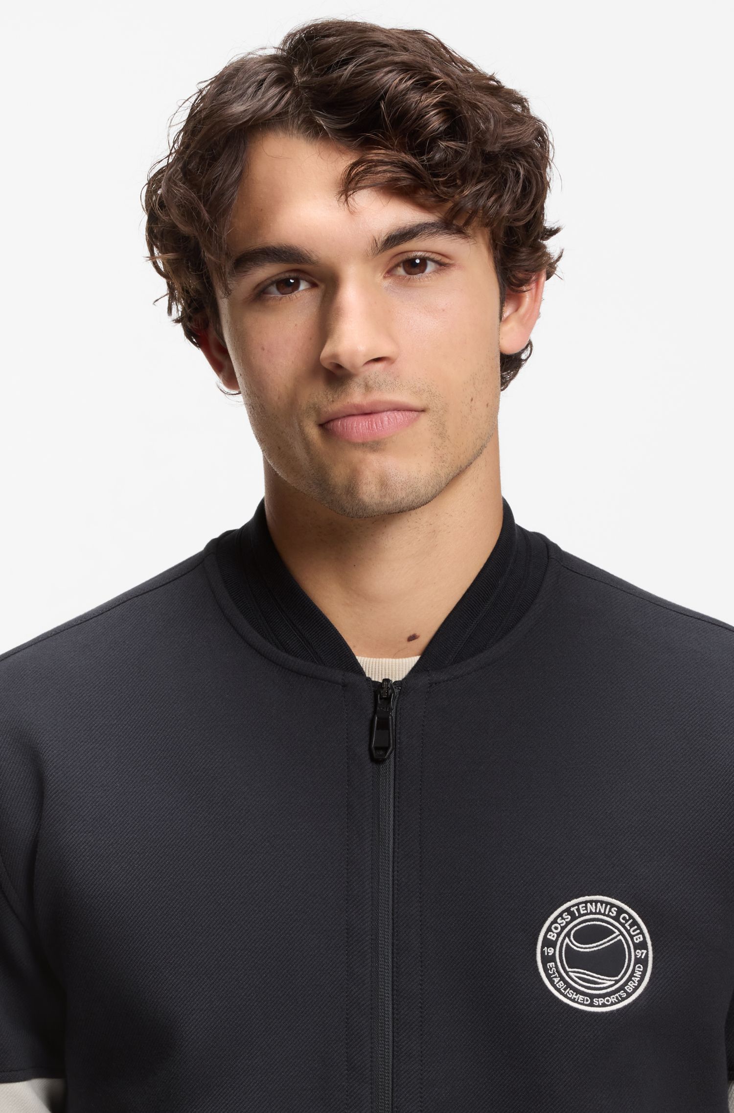 BOSS - Áo nỉ pha cotton với logo chủ đề tennis