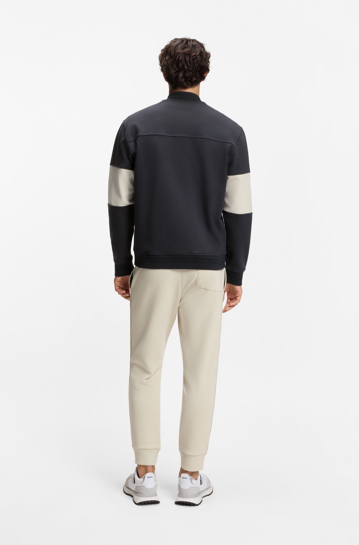 BOSS - Áo nỉ pha cotton với logo chủ đề tennis