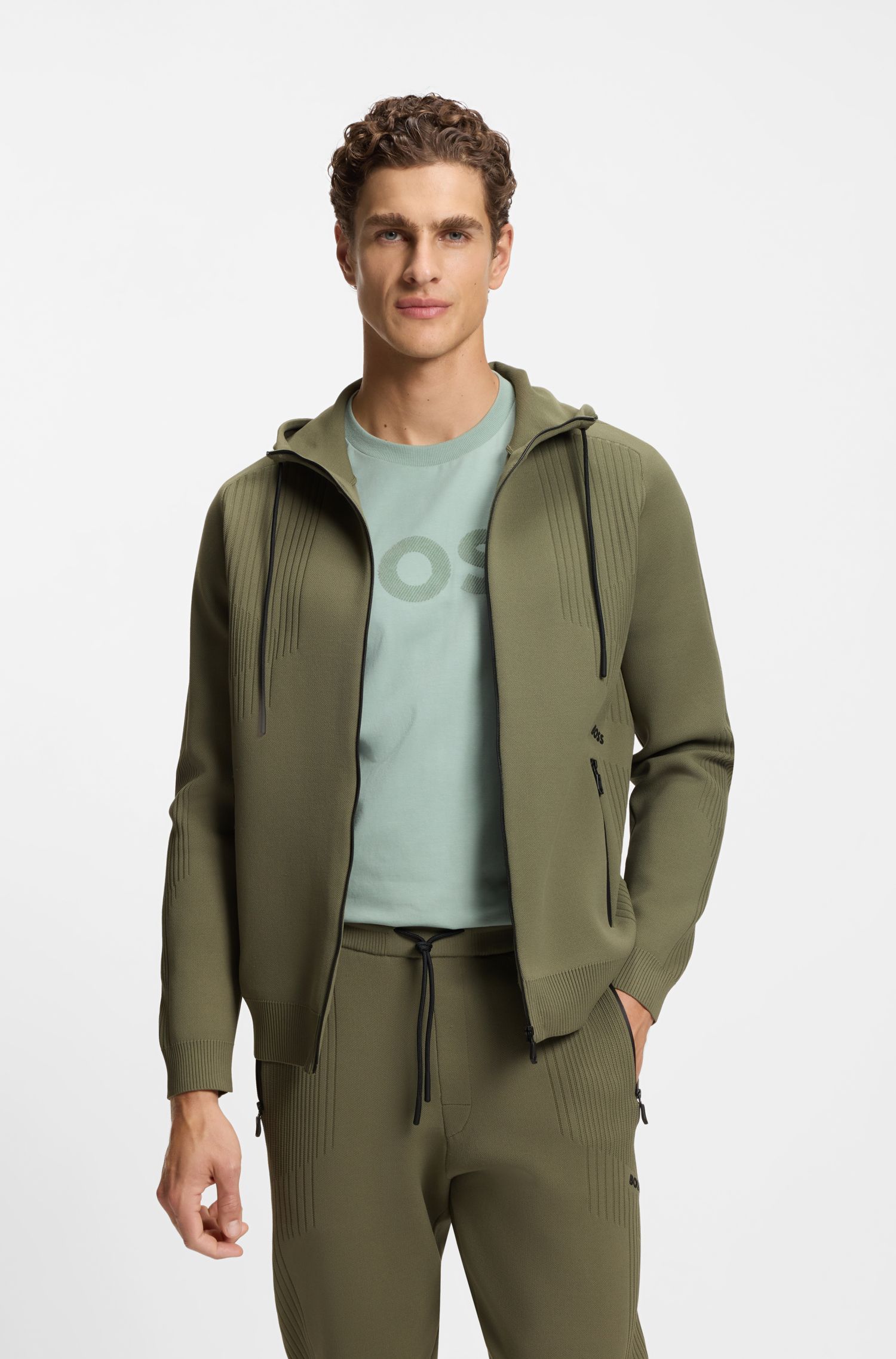 Áo hoodie regular fit có khóa kéo, họa tiết sọc jacquard
