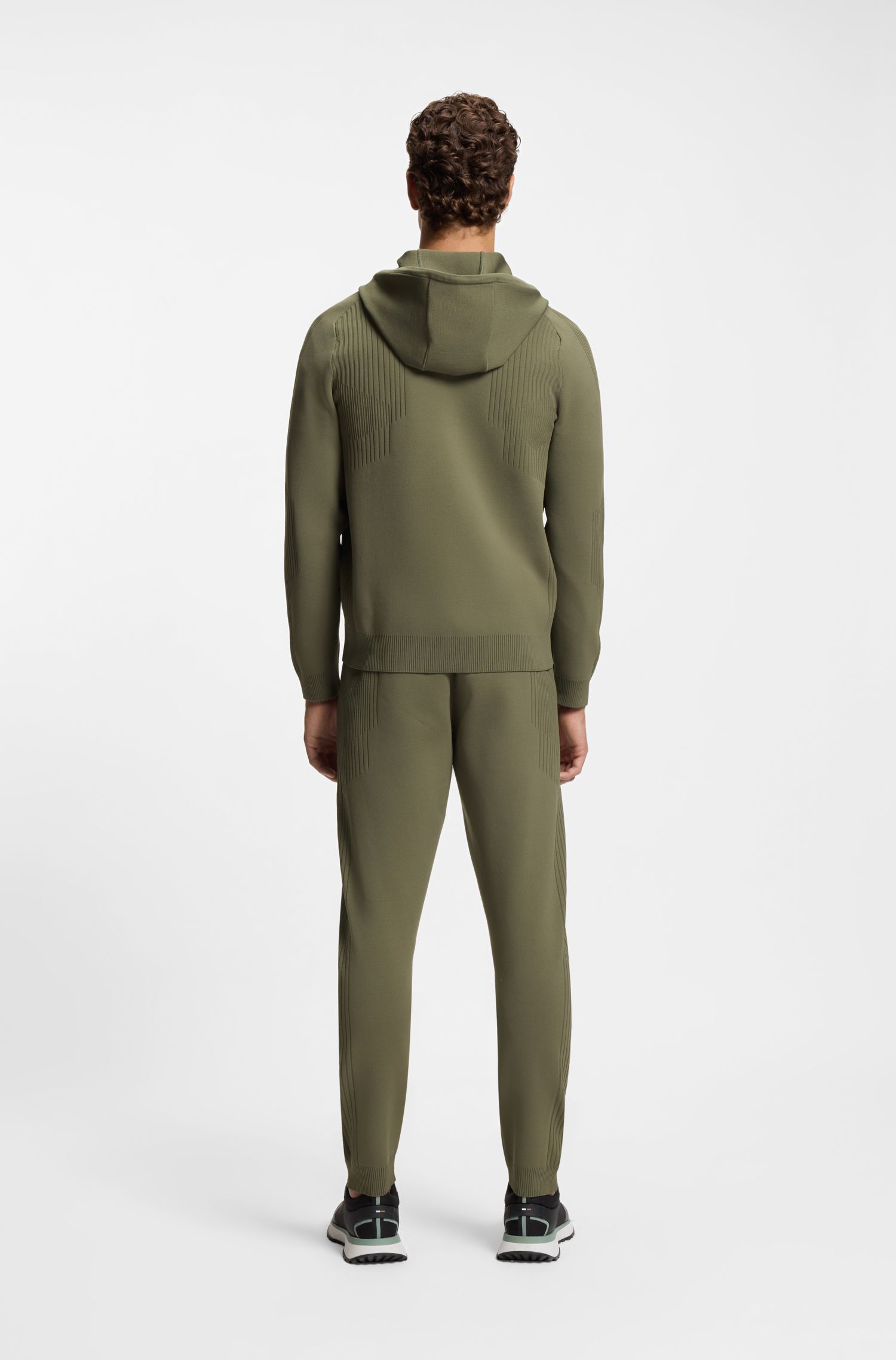 BOSS - Áo hoodie regular fit có khóa kéo, họa tiết sọc jacquard