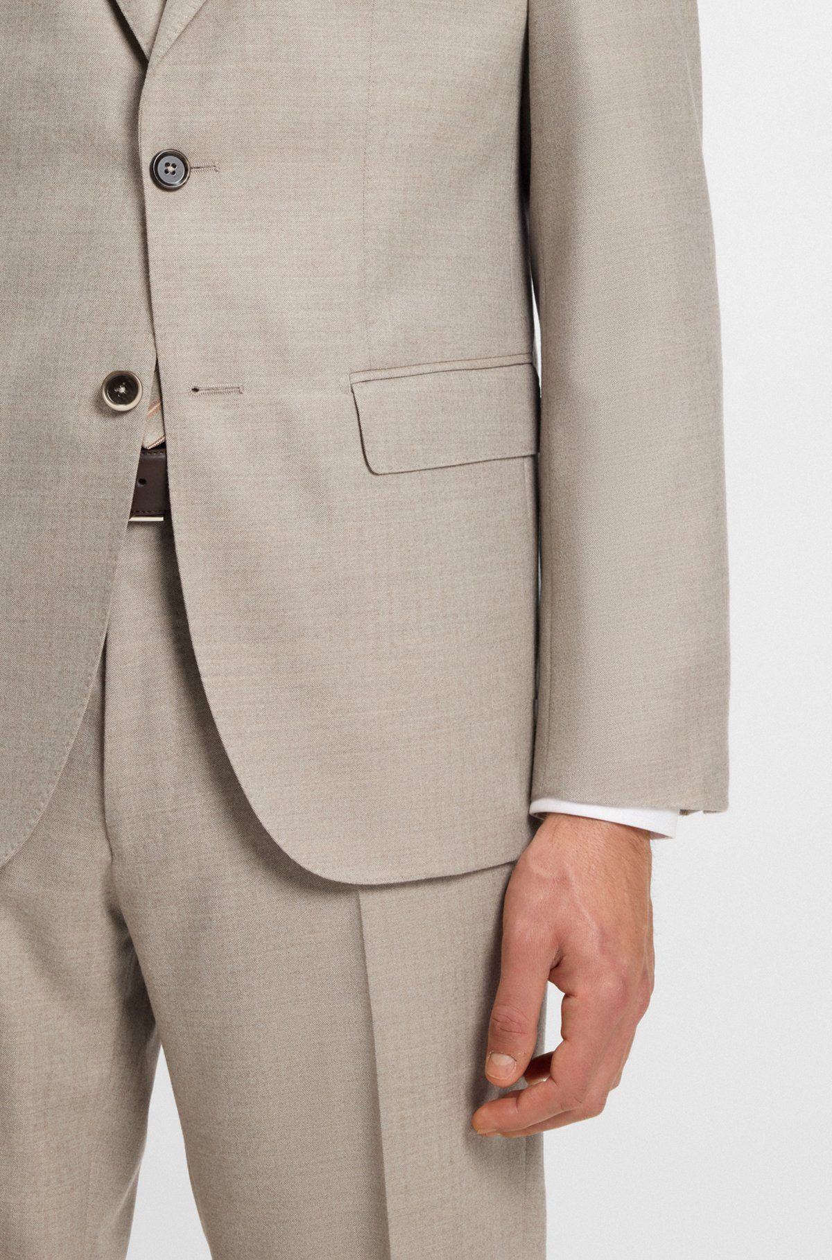 BOSS - Bộ suit 2 món đồ dáng regular fit bằng len nguyên chất herringbone