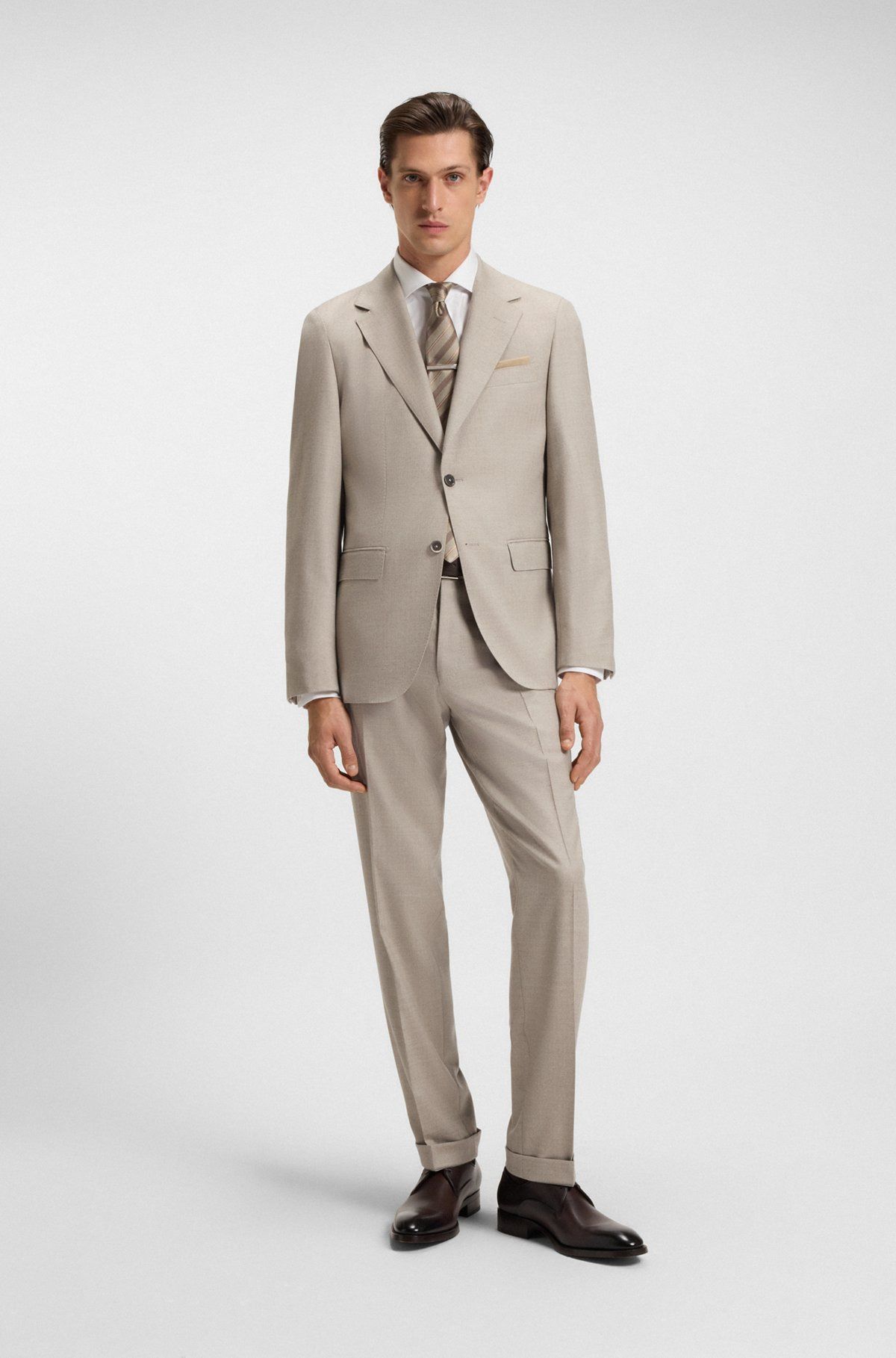 BOSS - Bộ suit 2 món đồ dáng regular fit bằng len nguyên chất herringbone