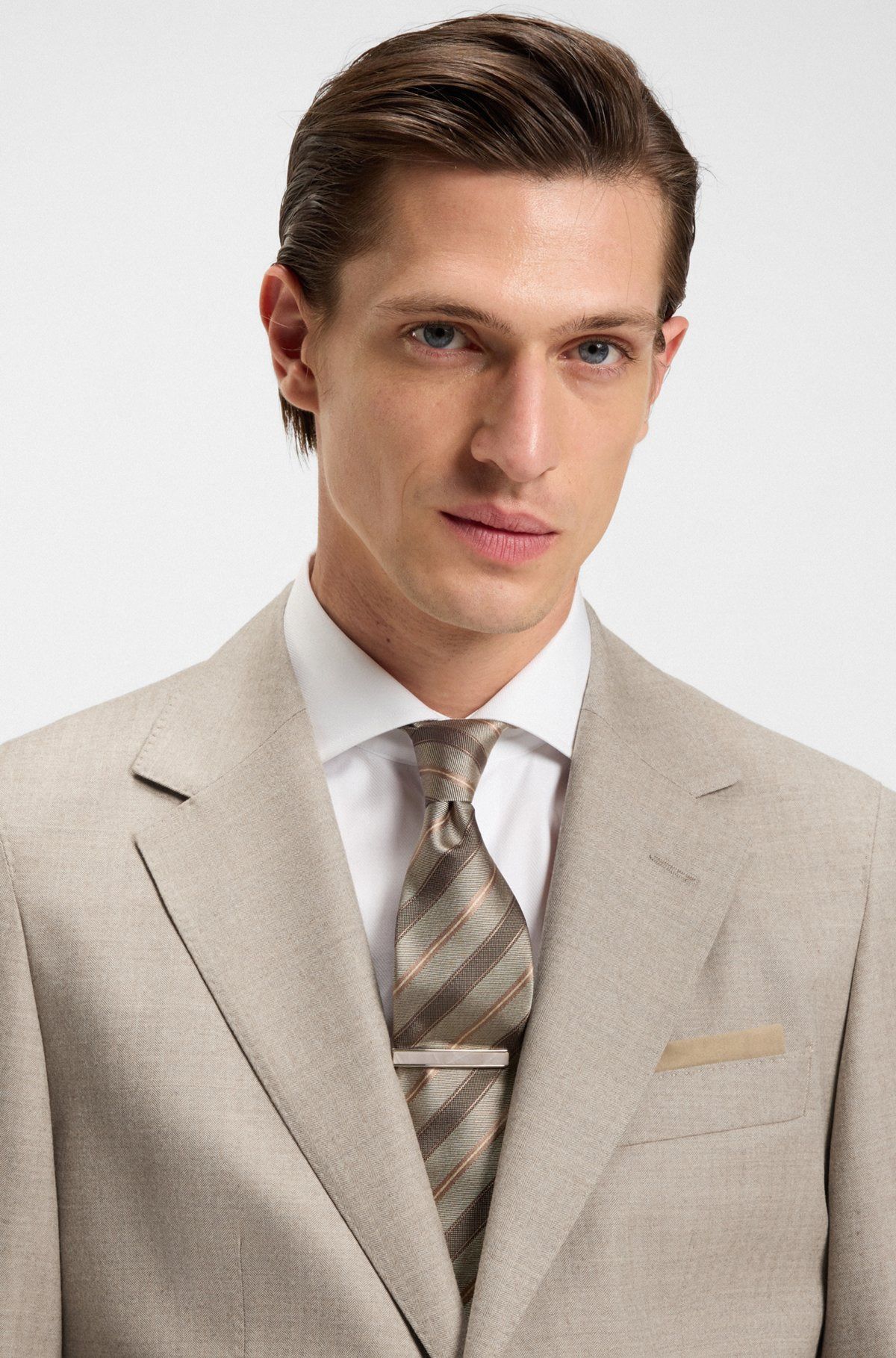 BOSS - Bộ suit 2 món đồ dáng regular fit bằng len nguyên chất herringbone