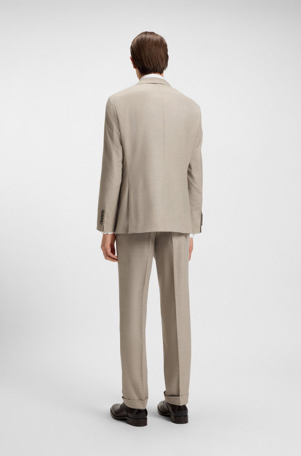 BOSS - Bộ suit 2 món đồ dáng regular fit bằng len nguyên chất herringbone