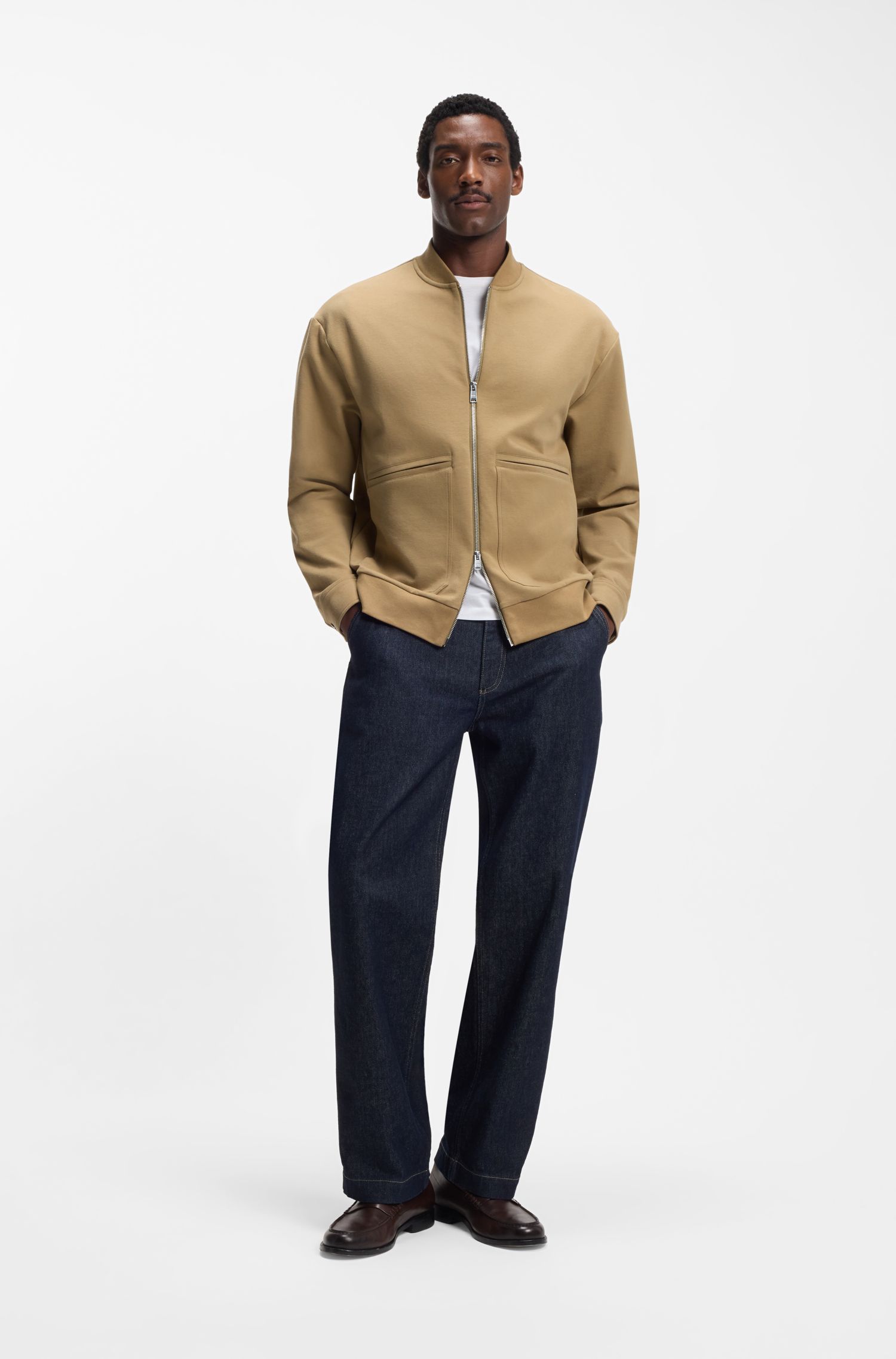 BOSS - Áo nỉ có khóa kéo, chất liệu pha cotton mềm mại