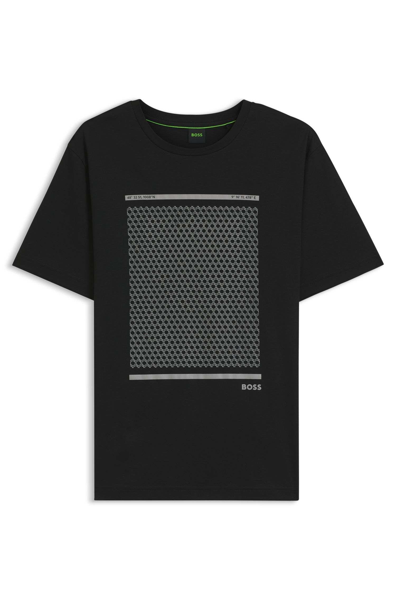 BOSS - Áo thun cotton hoạ tiết hình học