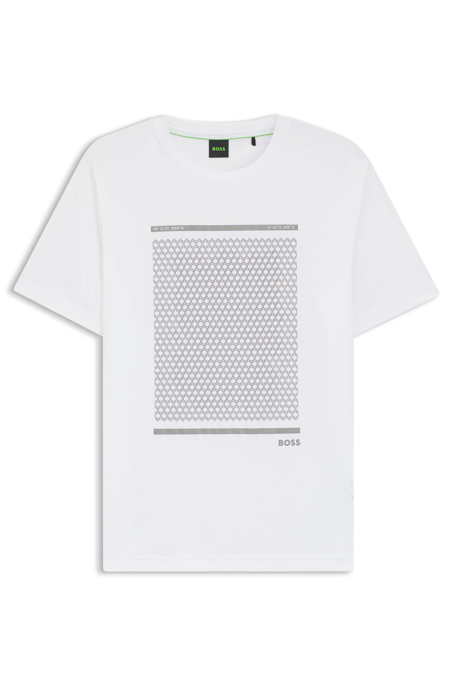 BOSS - Áo thun cotton hoạ tiết hình học