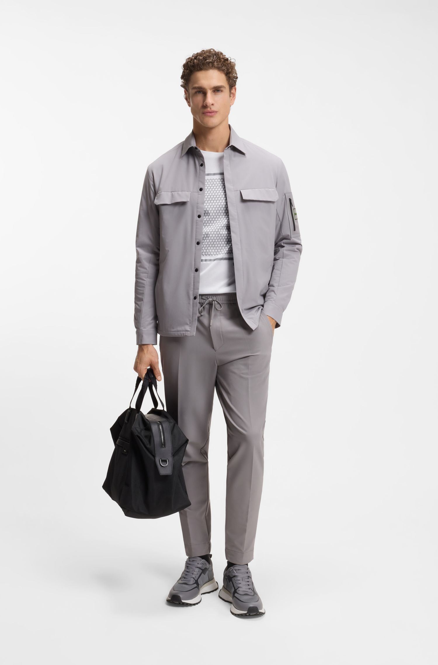 BOSS - Áo thun cotton hoạ tiết hình học