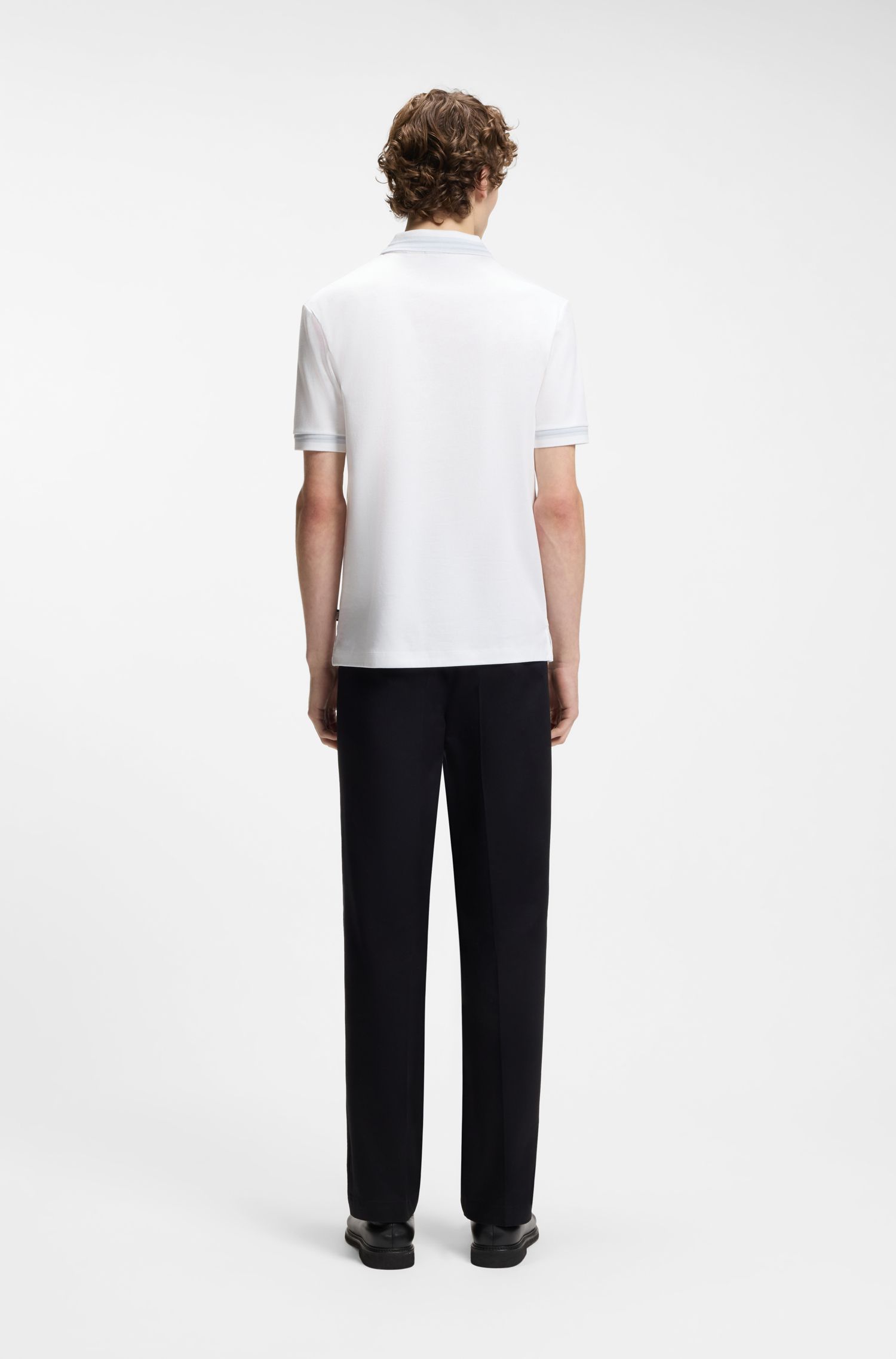Áo polo dáng slim-fit, viền tương phản, cotton mercerized