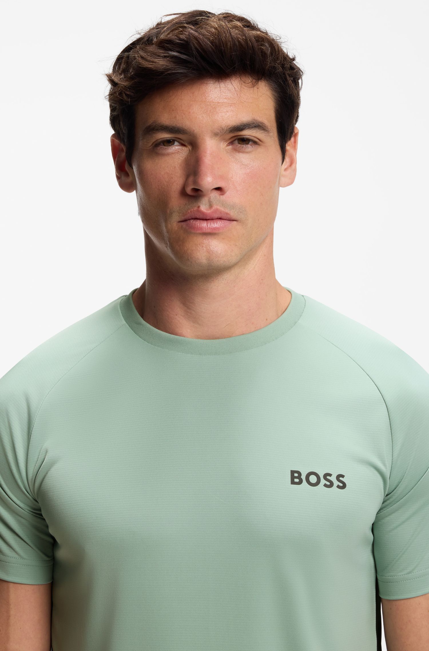 BOSS - Áo thun dáng slim-fit vải co giãn bốn chiều