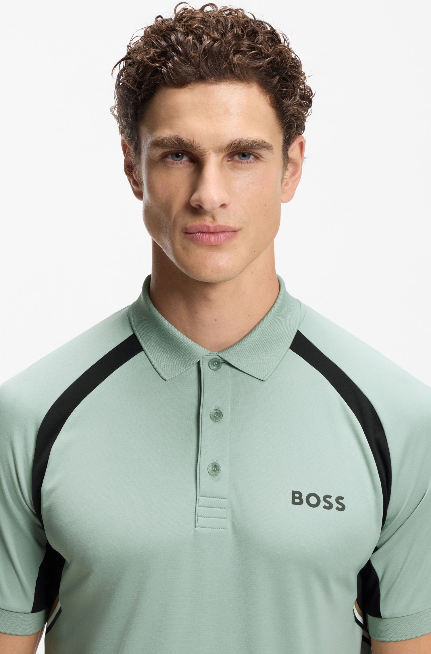 BOSS - Áo polo slim-fit, nhanh khô, chất liệu co giãn