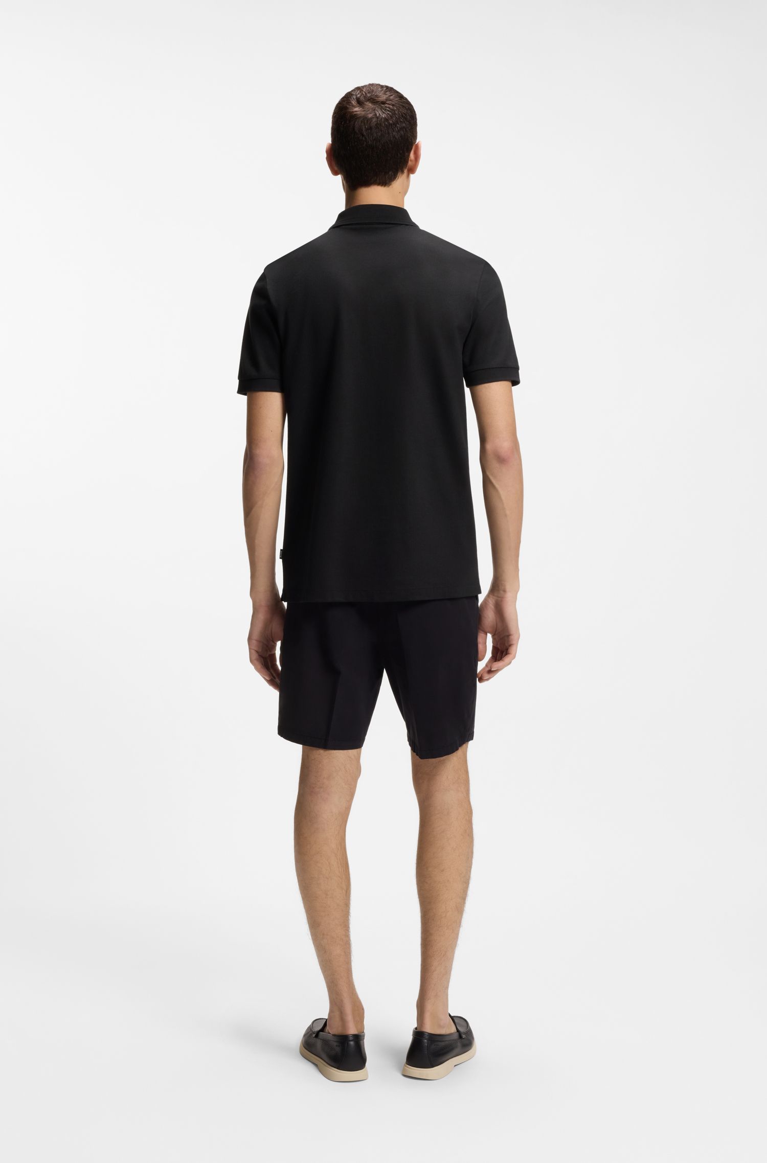 BOSS - Áo polo vải cotton cổ có khóa kéo