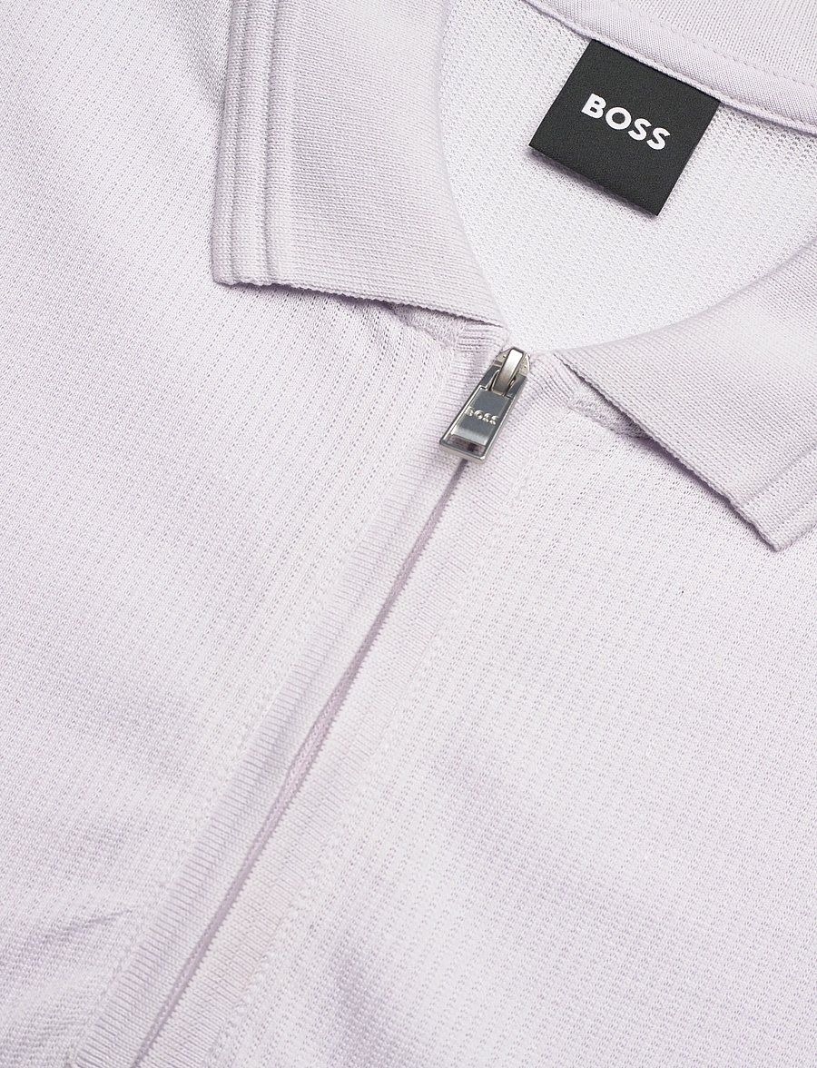 BOSS - Áo polo vải cotton cổ có khóa kéo