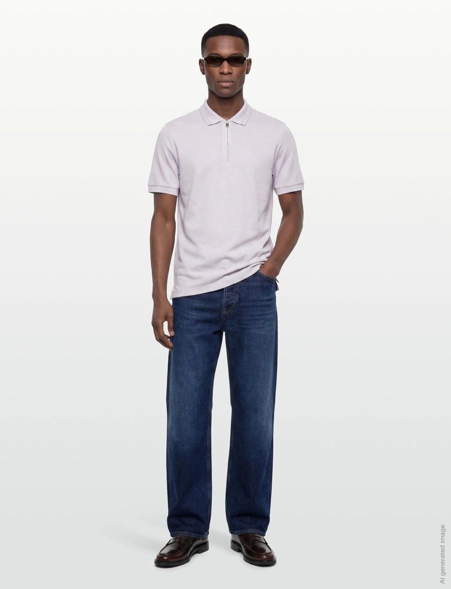 BOSS - Áo polo vải cotton cổ có khóa kéo