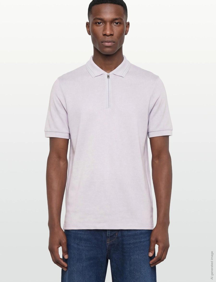 BOSS - Áo polo vải cotton cổ có khóa kéo