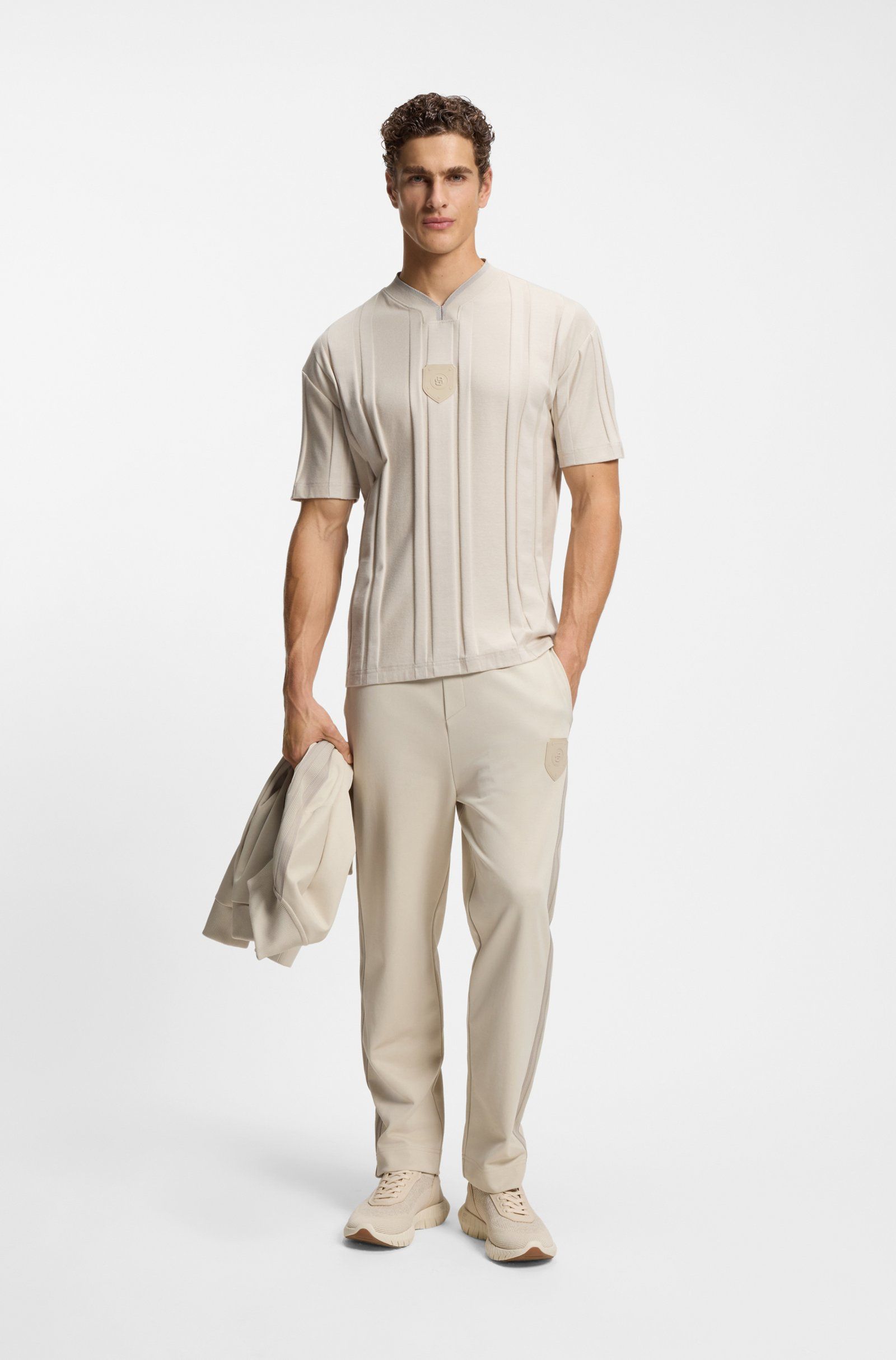 BOSS - Áo thun cotton kẻ sọc
