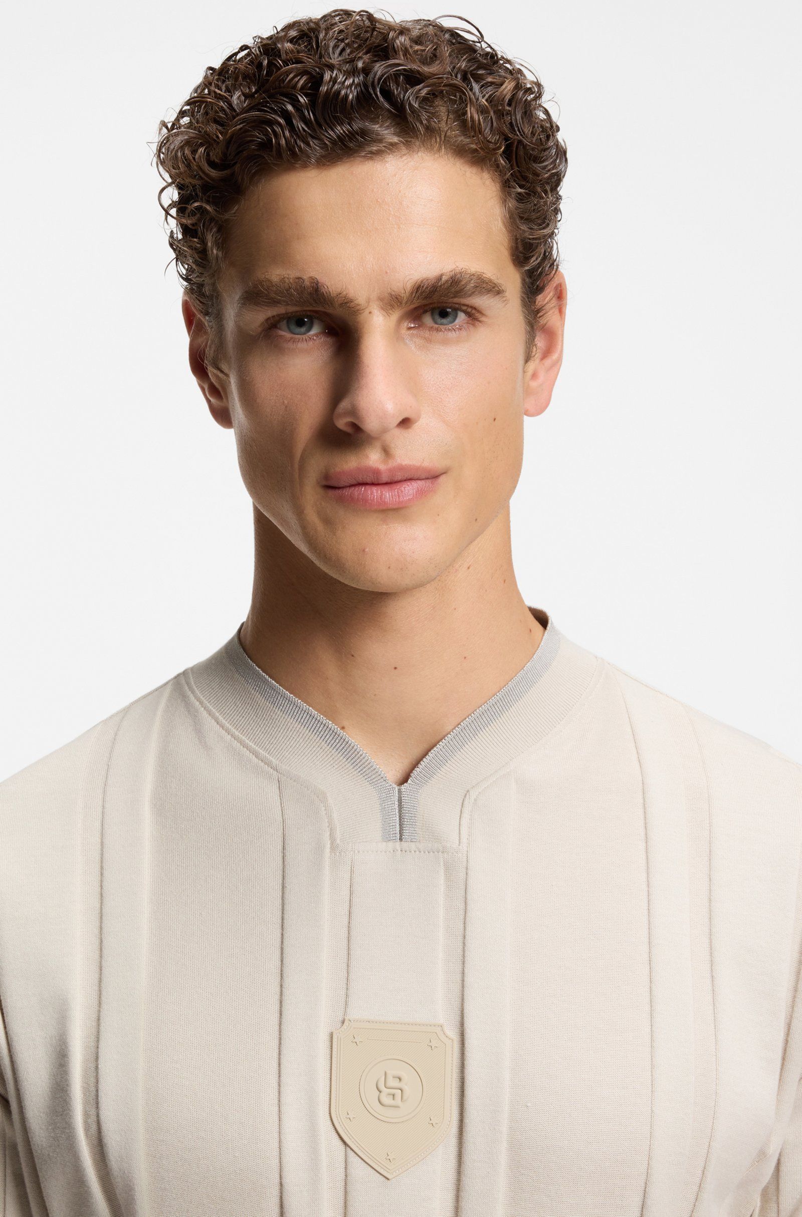 BOSS - Áo thun cotton kẻ sọc