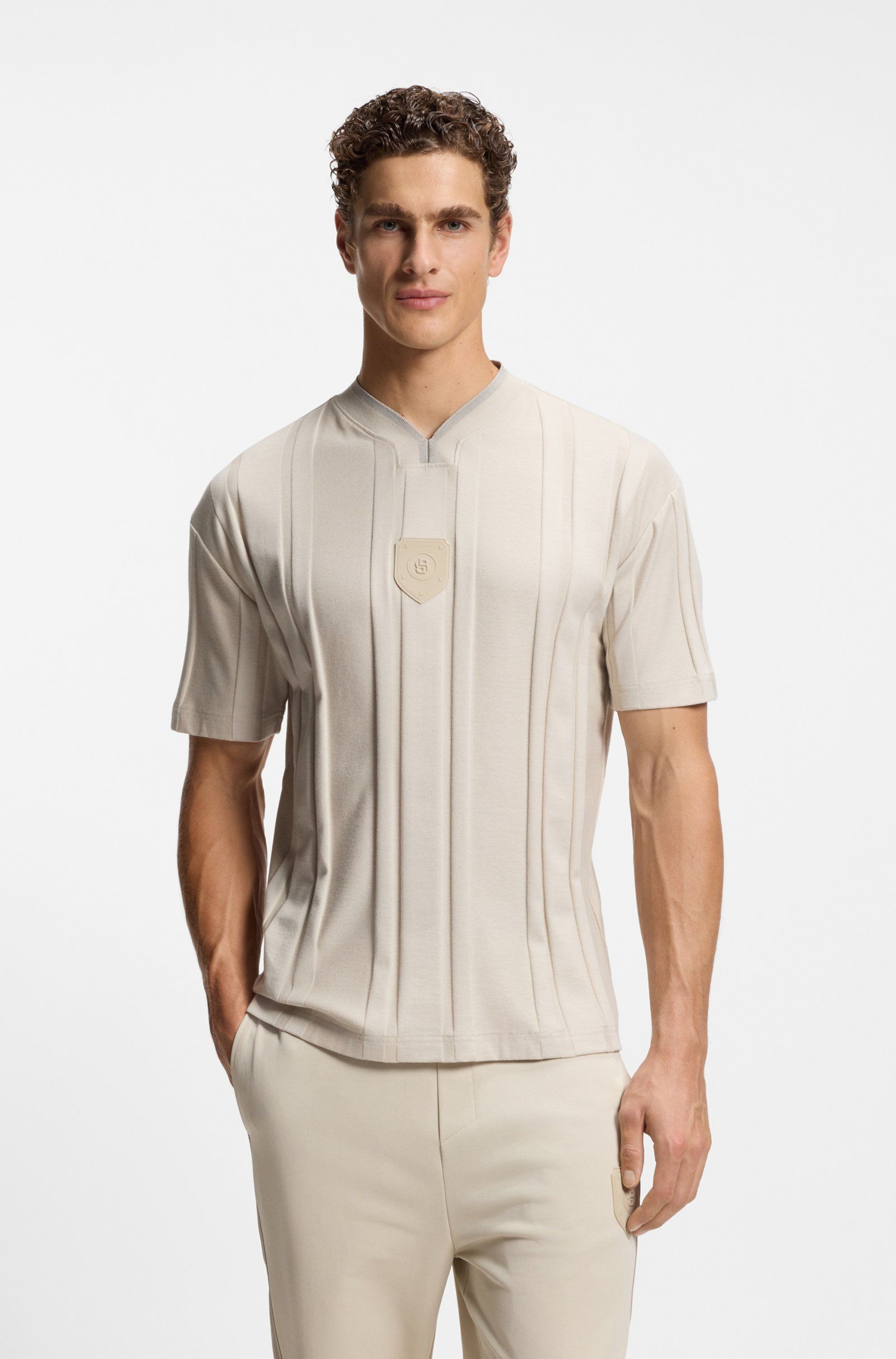 BOSS - Áo thun cotton kẻ sọc