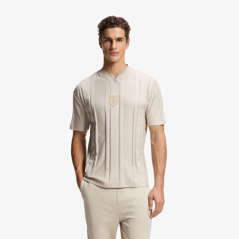 BOSS - Áo thun cotton kẻ sọc