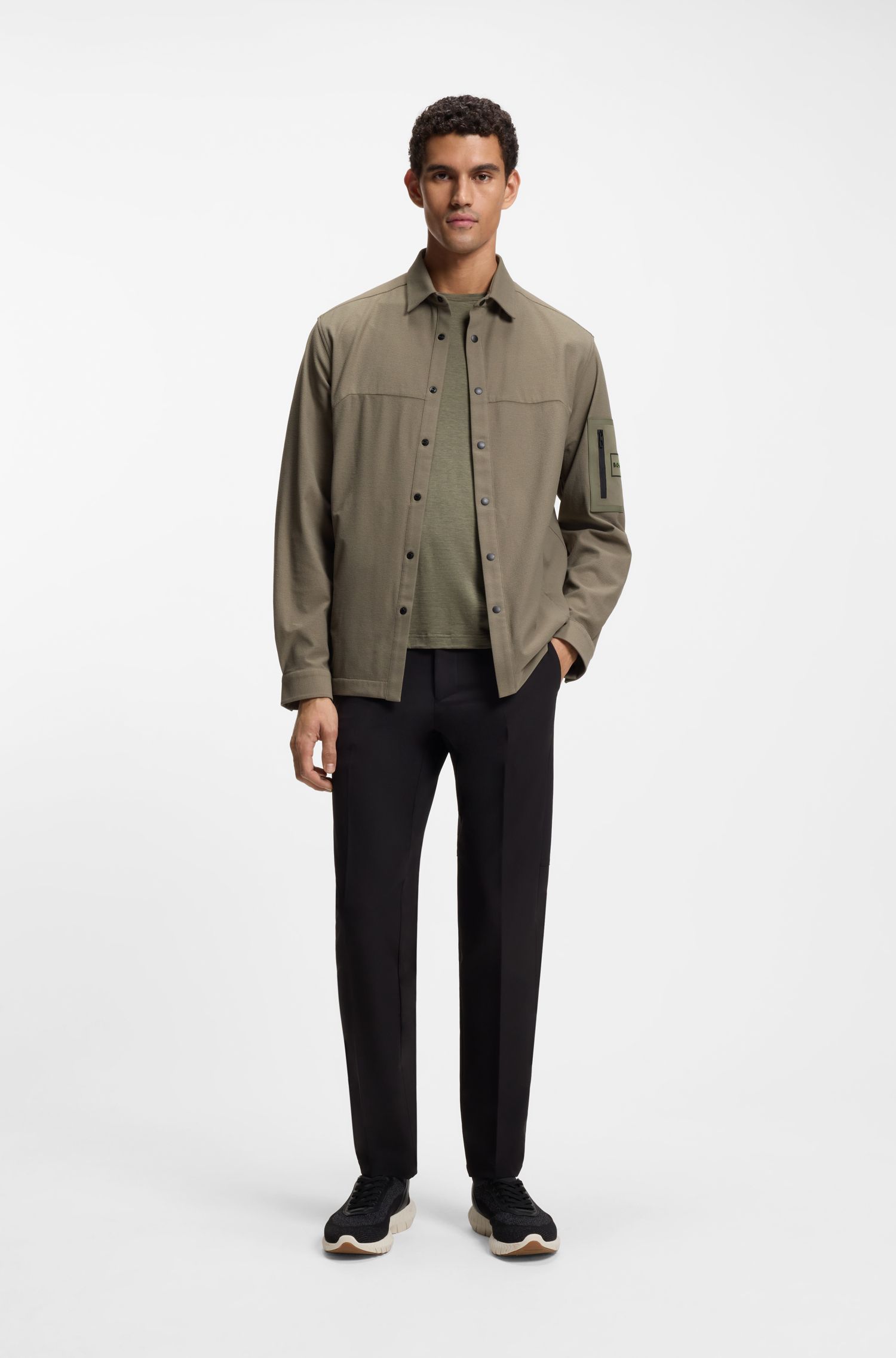 BOSS - Áo thun thể thao dáng slim-fit kiểm soát ẩm