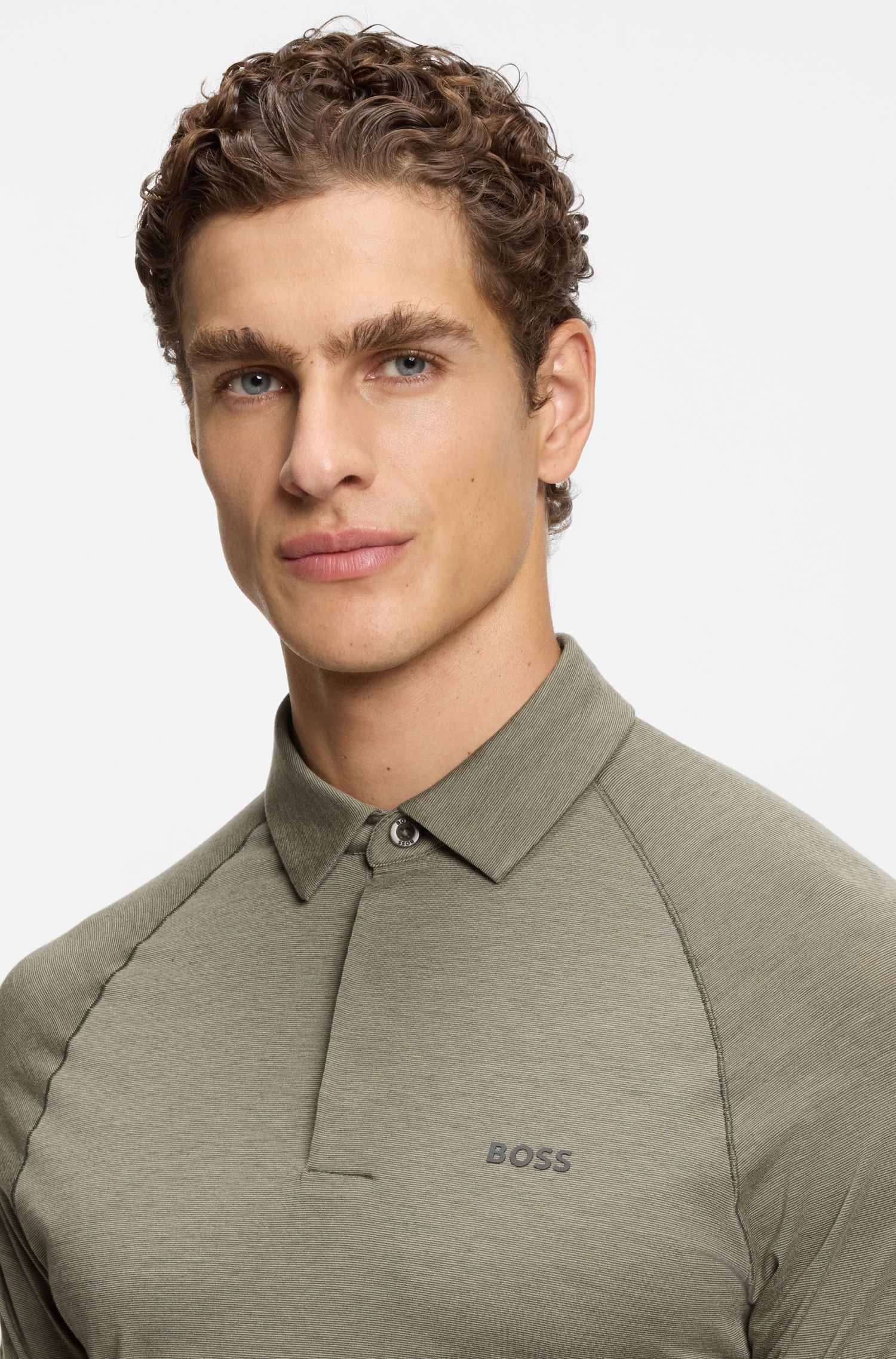 BOSS - Áo polo thể thao dáng slim-fit điều nhiệt