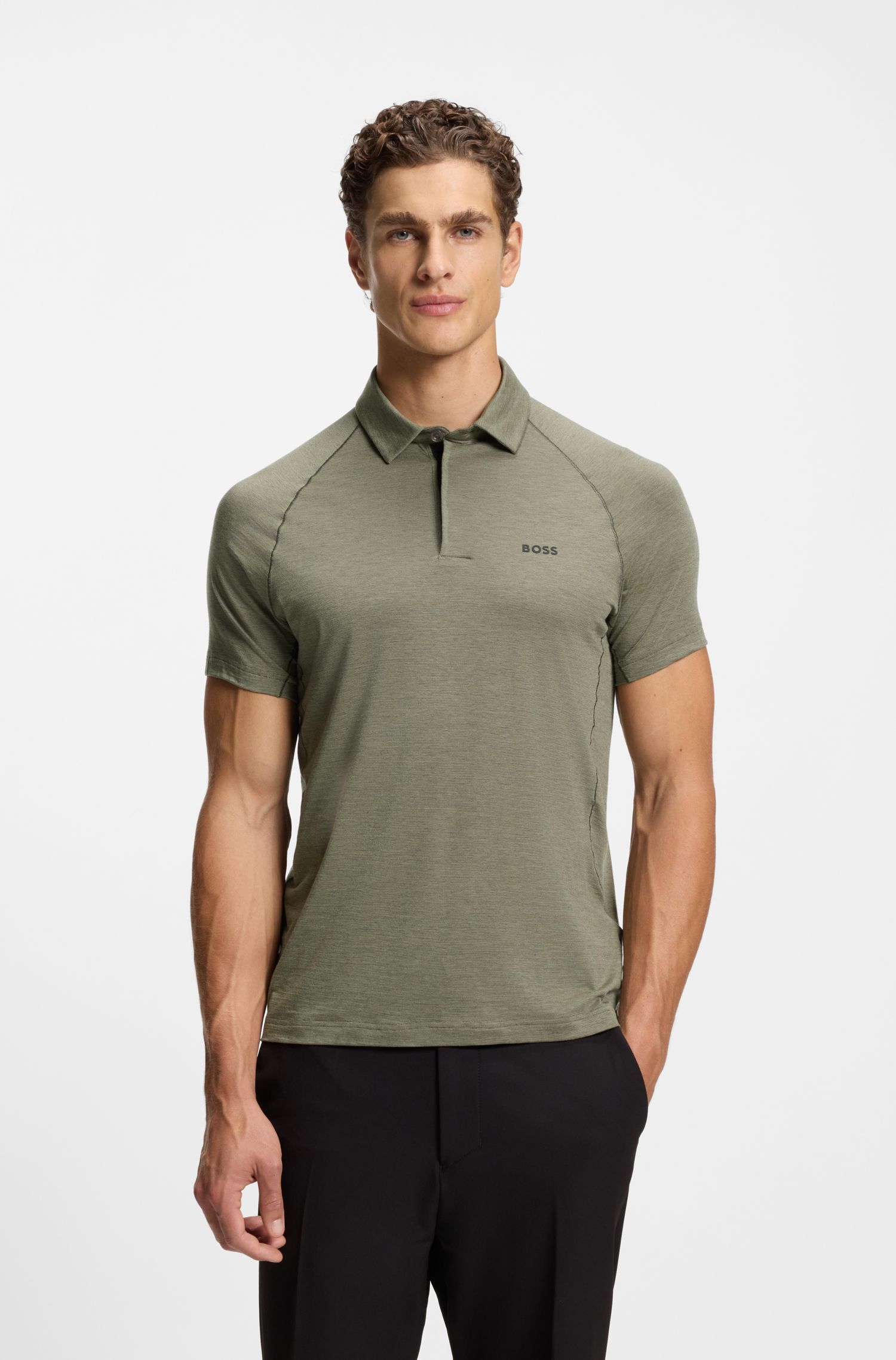 BOSS - Áo polo thể thao dáng slim-fit điều nhiệt