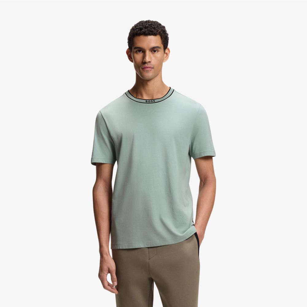 BOSS - Áo thun cổ tròn vải cotton có logo