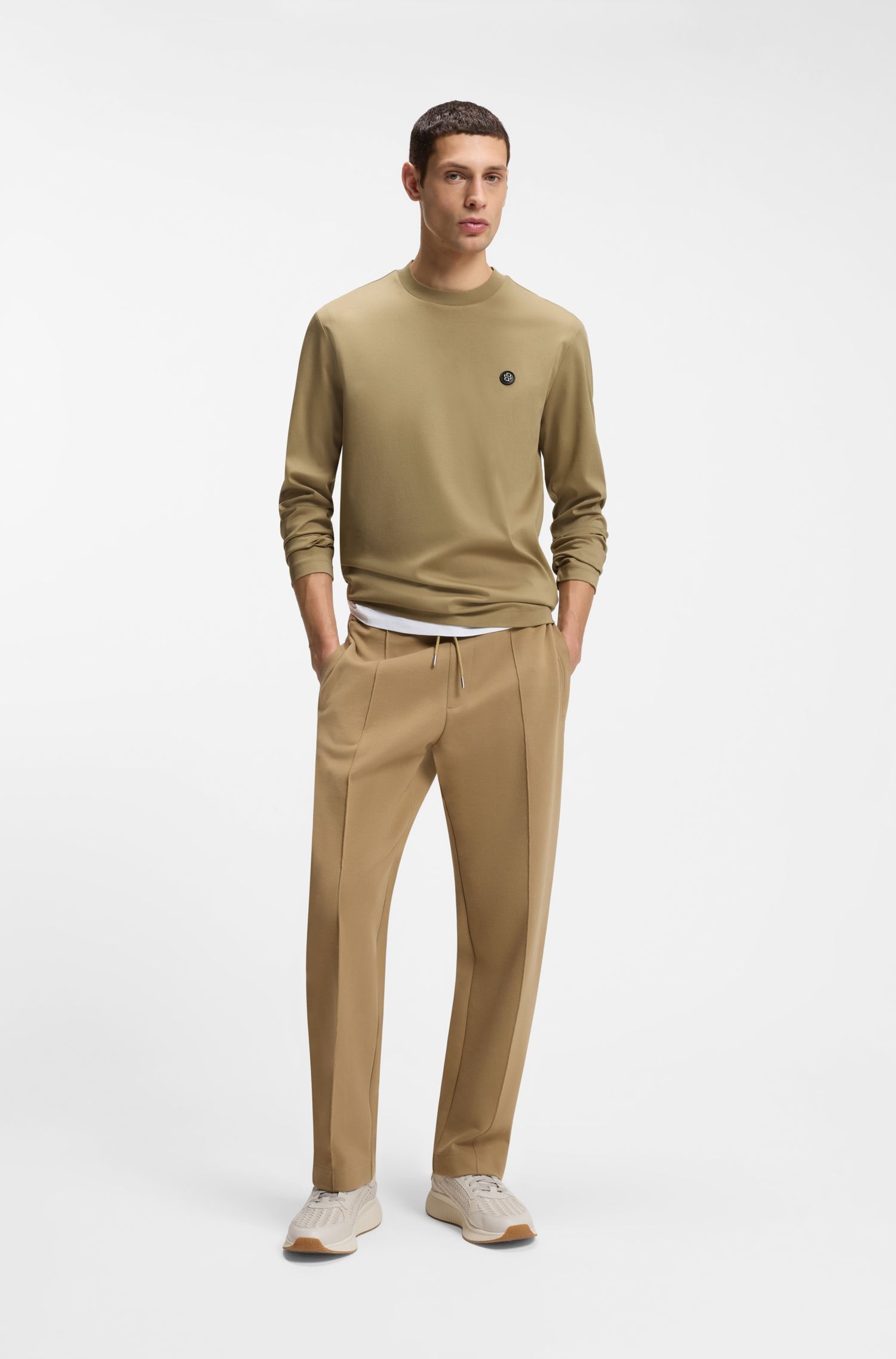 BOSS - Áo thun cotton mercerized với logo Double B