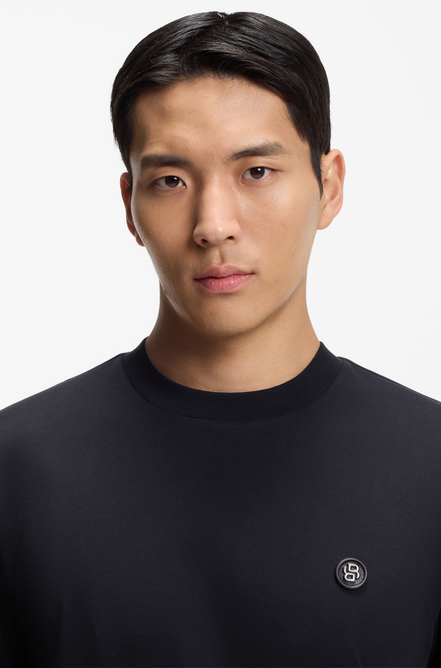 BOSS - Áo thun cotton mercerized với logo Double B