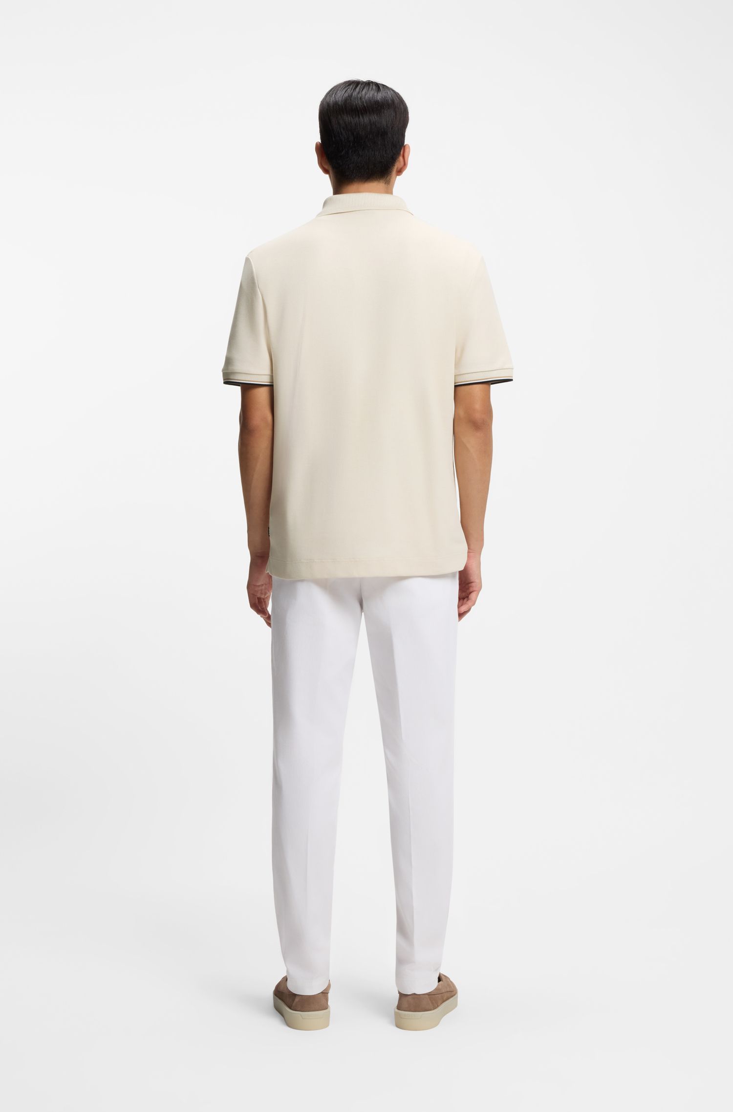 BOSS - Áo polo vải cotton piqué cổ có khóa kéo