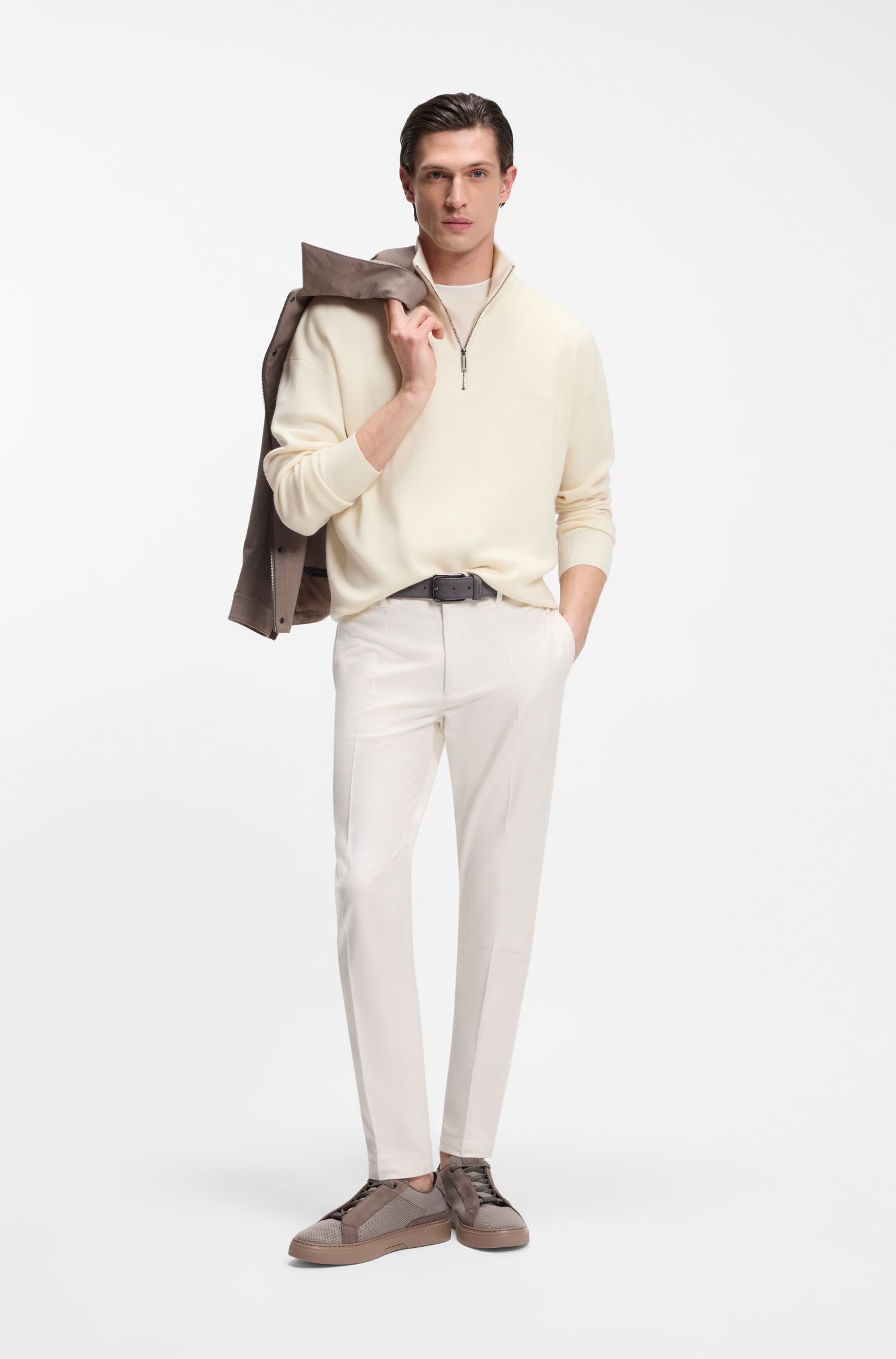BOSS x ASTON MARTIN Áo sweater len phối khoá kéo ở cổ