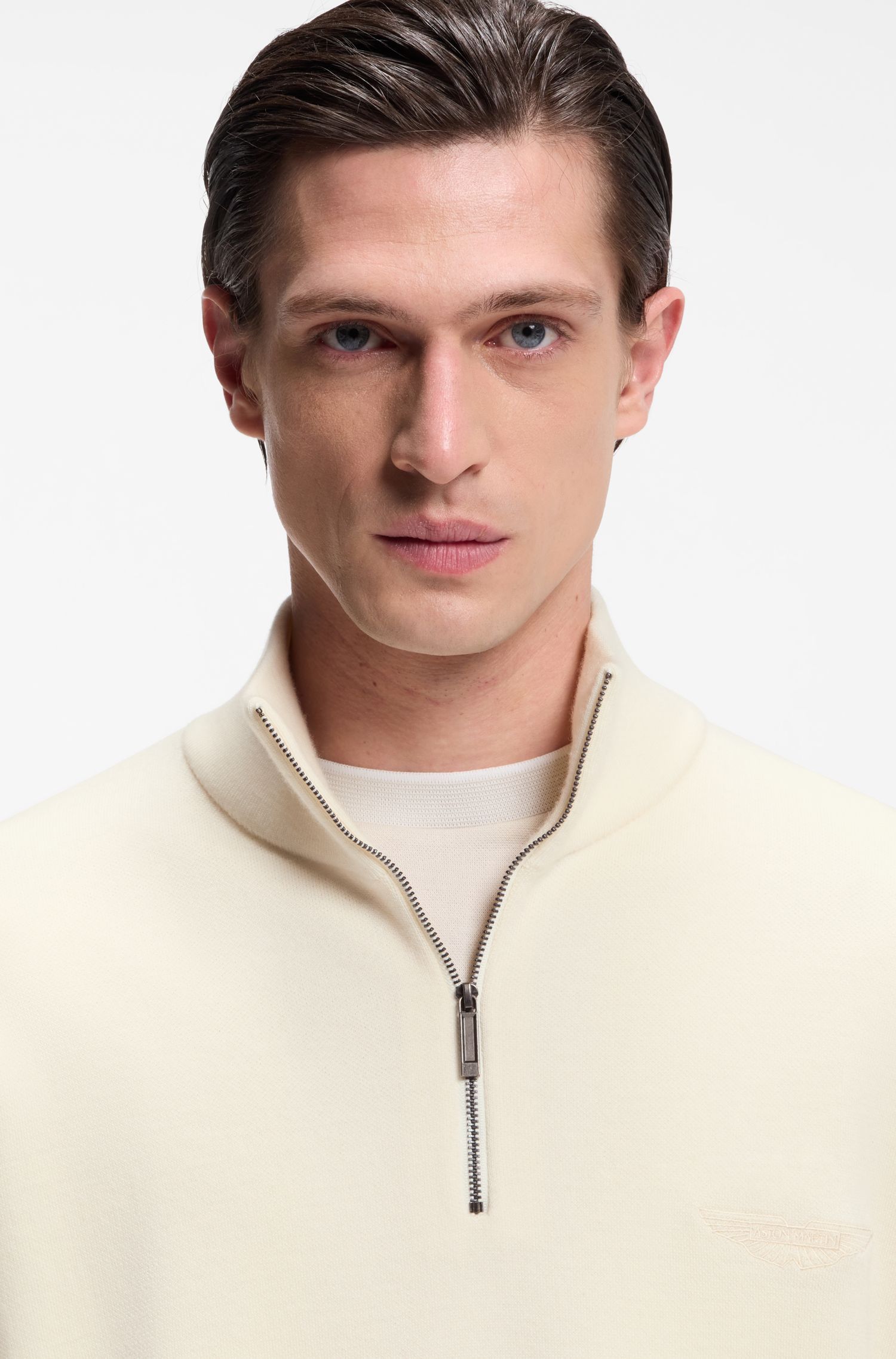BOSS x ASTON MARTIN Áo sweater len phối khoá kéo ở cổ