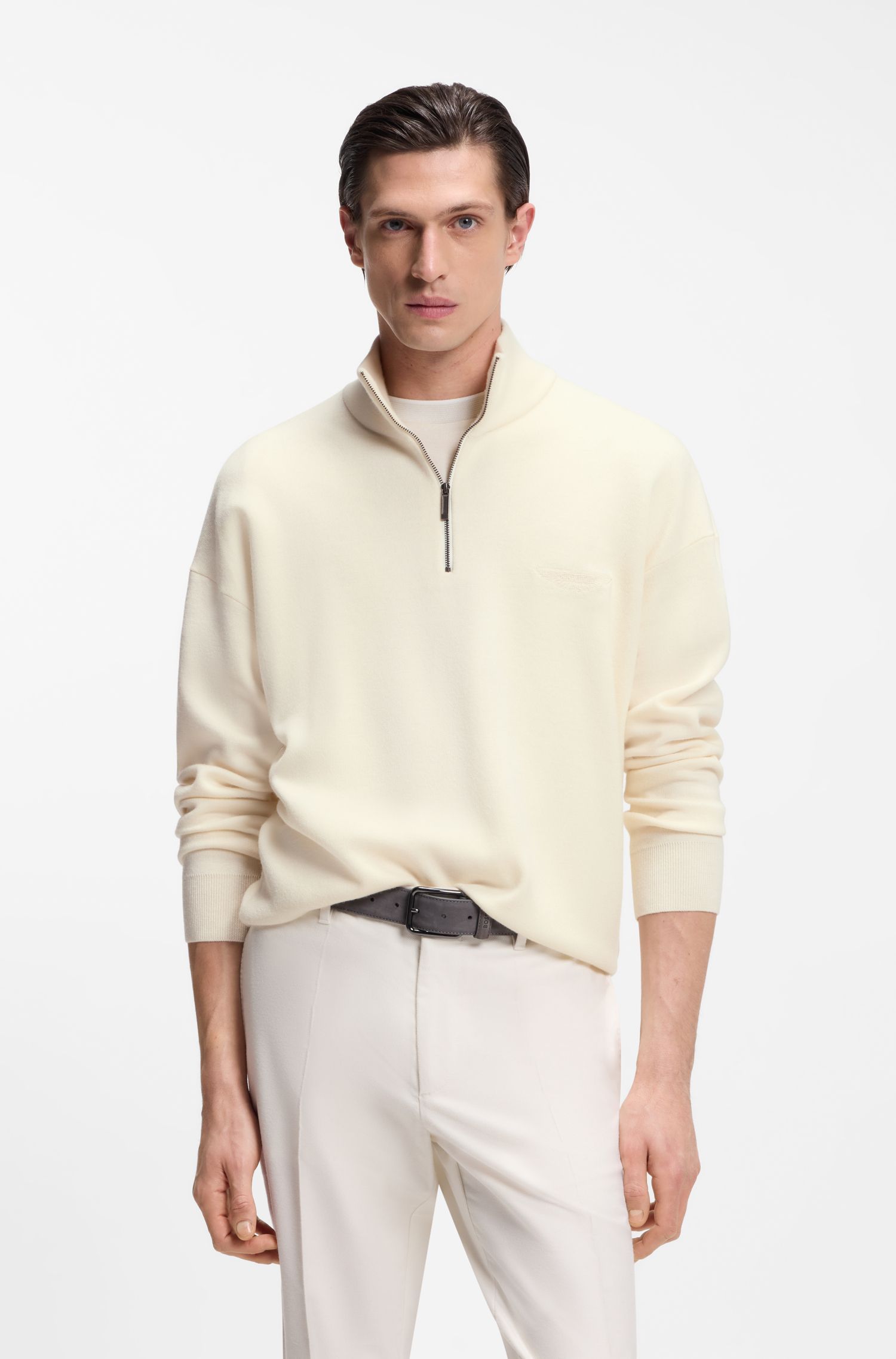 BOSS x ASTON MARTIN Áo sweater len phối khoá kéo ở cổ