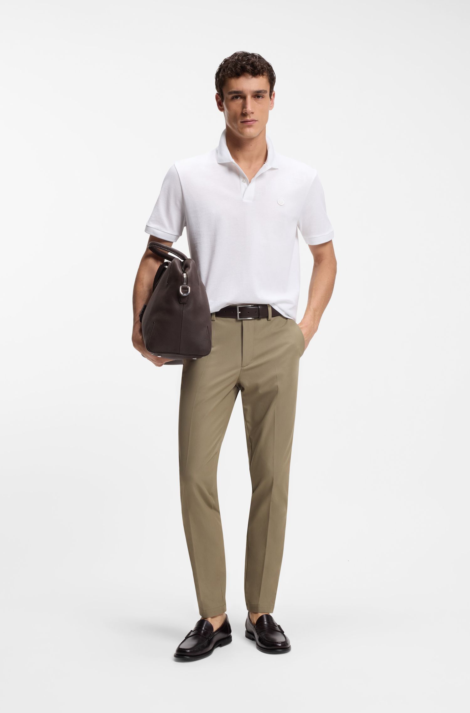 BOSS - Áo polo cotton piqué hoạ tiết chữ B